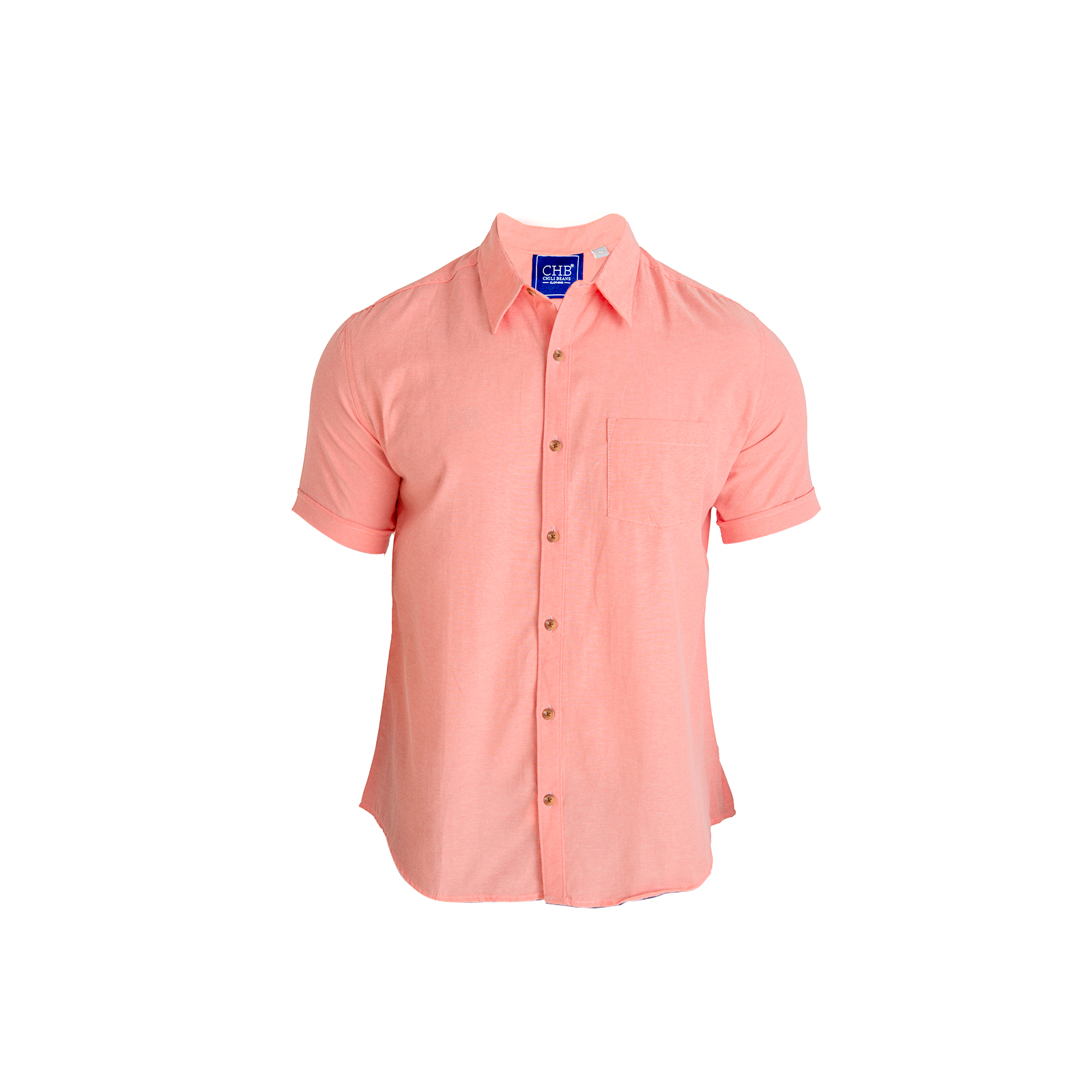 Camisa Manga Corta Casual Slim Fit Hombre Cuello Camisero Chili Beans Color Coral