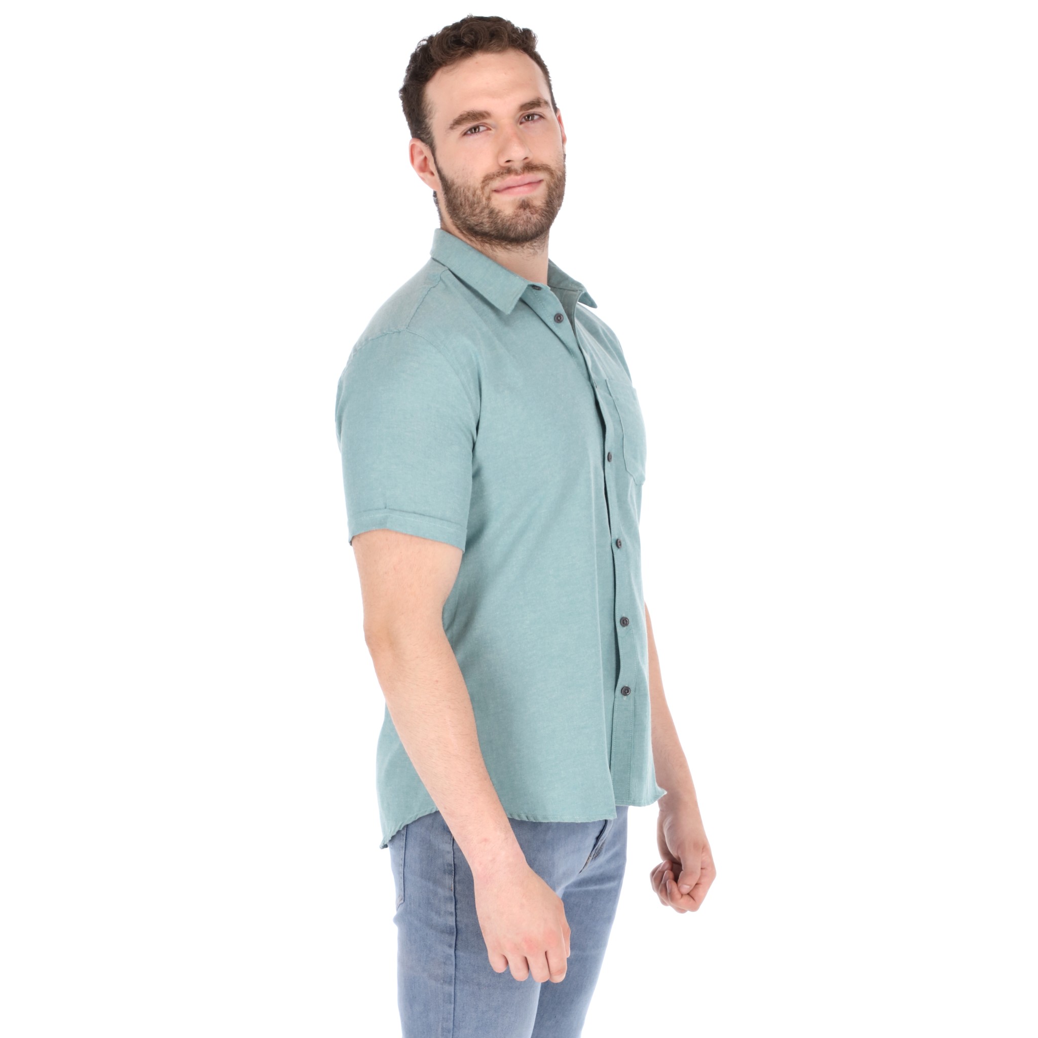 Camisa Manga Corta Casual Slim Fit Hombre Cuello Camisero Chili Beans Color Jade