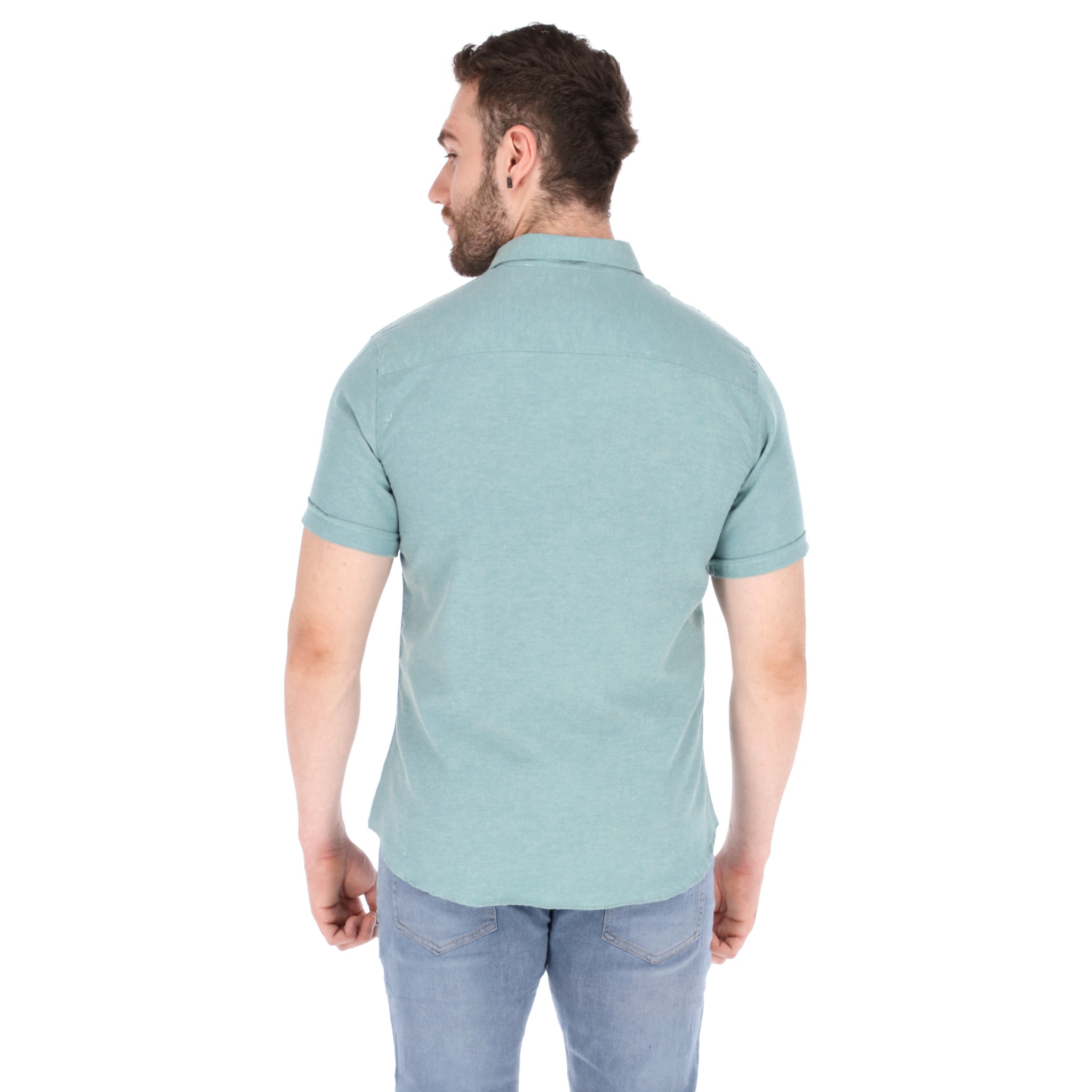 Camisa Manga Corta Casual Slim Fit Hombre Cuello Camisero Chili Beans Color Jade