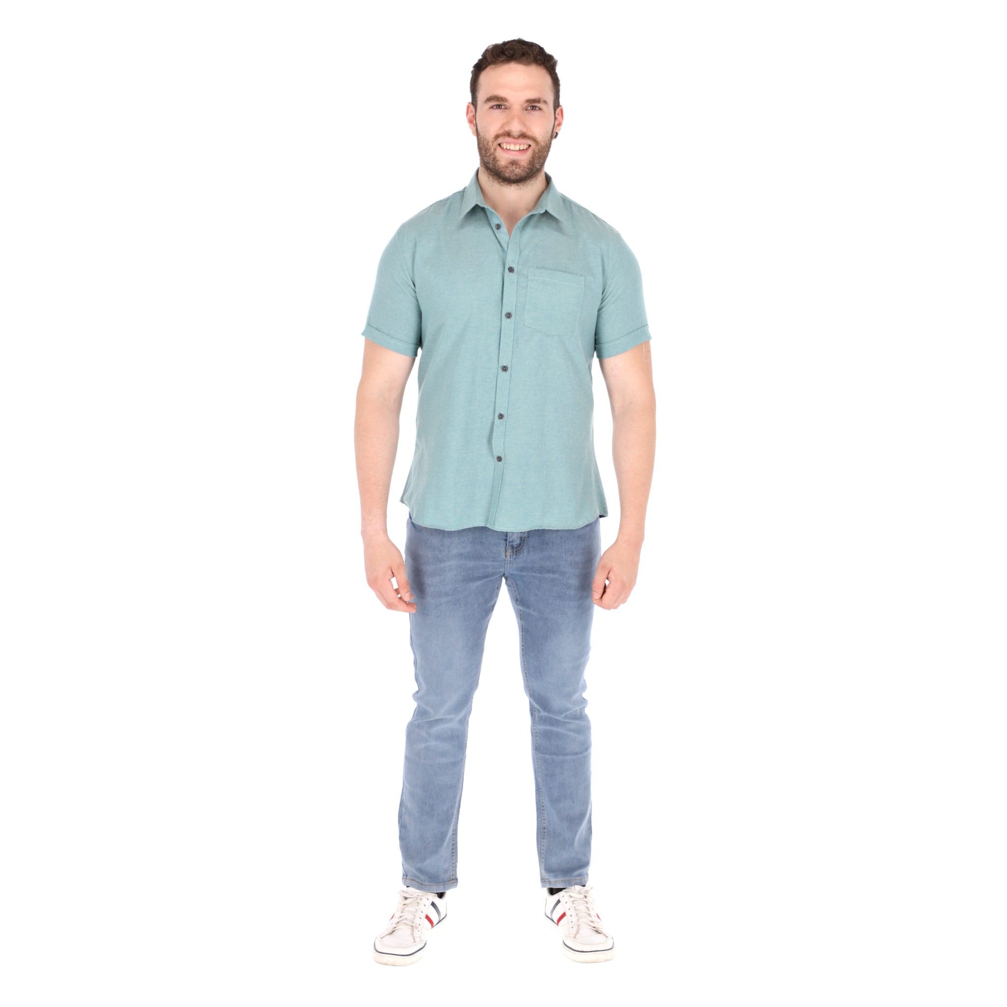 Camisa Manga Corta Casual Slim Fit Hombre Cuello Camisero Chili Beans Color Jade