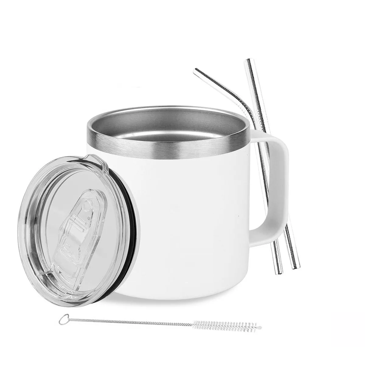 Taza Térmica De Acero Inoxidable Con Tapa 14oz Blanco