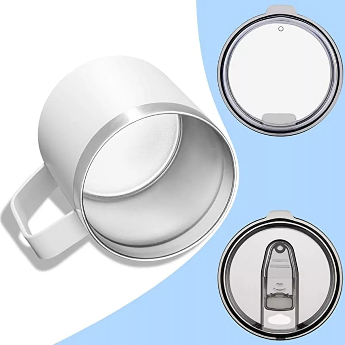 Taza Térmica De Acero Inoxidable Con Tapa 14oz Blanco