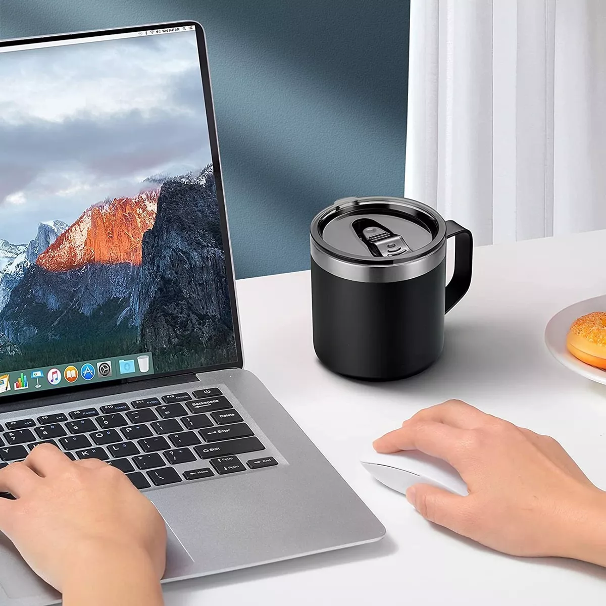 Taza Térmica De Acero Inoxidable Con Tapa 14oz Negro