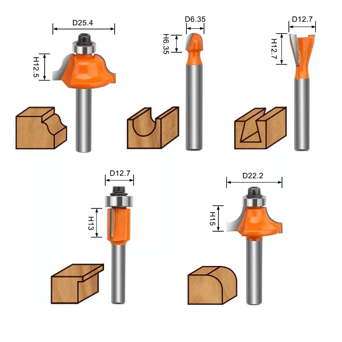Juego Brocas Router Taladro 1/4 15 Pz Herramienta