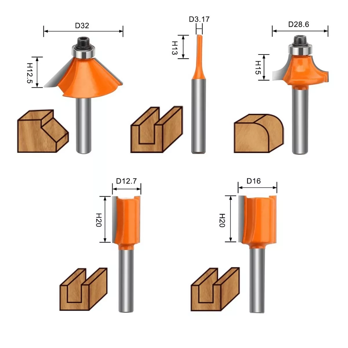Juego Brocas Router Taladro 1/4 15 Pz Herramienta