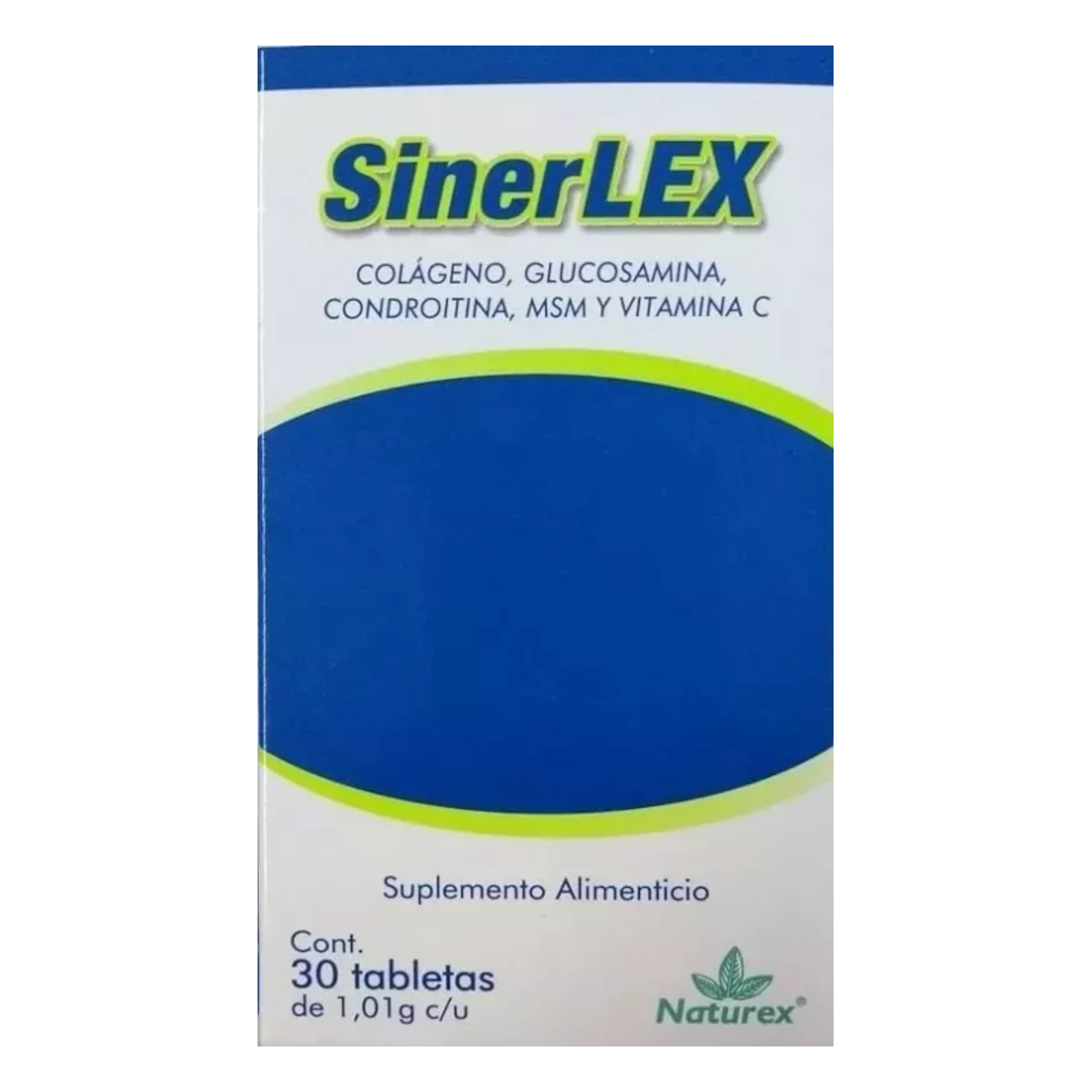 Naturex Sinerlex: Suplemento Alimenticio con Colágeno, Glucosamina, Condroitina, MSM y Vitamina C para la Salud, 2 Frascos con 30 Tabletas c/u