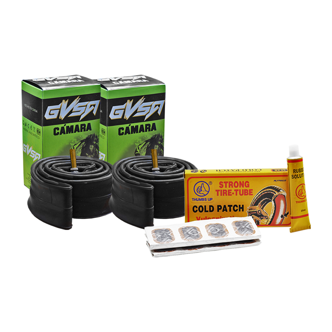 Parches Vulcanizados 48 Pz + Pegamento + 2 Cámaras Bicicleta