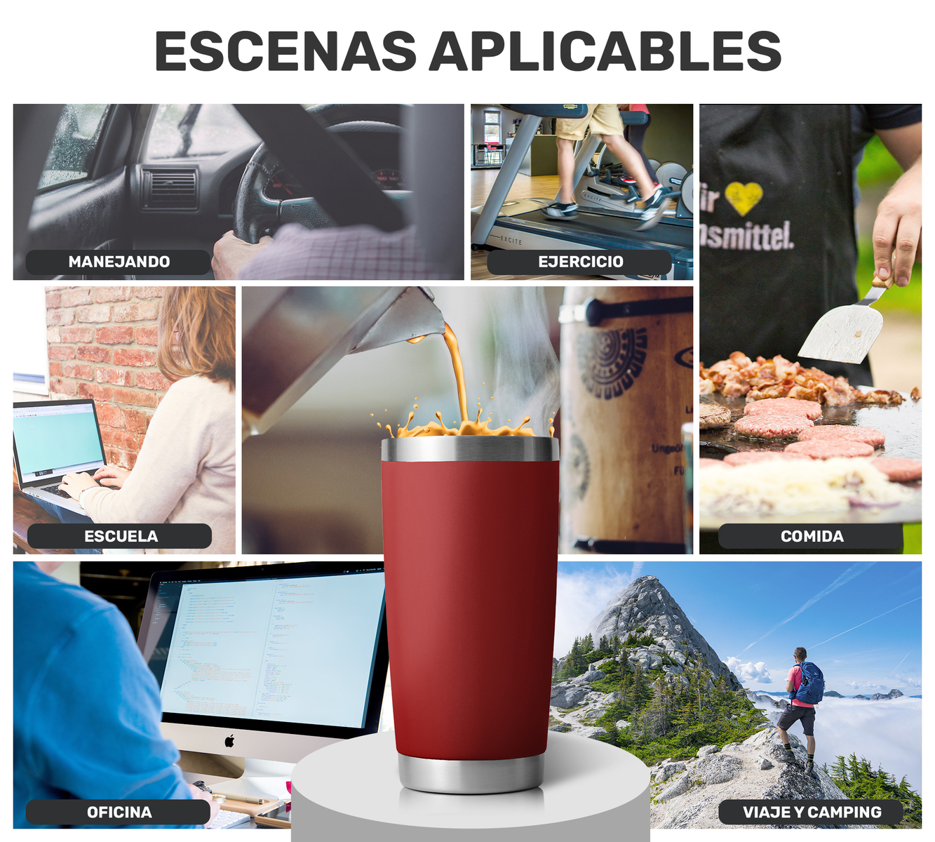 Taza Vaso de Acero Inoxidable Con Aislamiento al Vacio- Rojo