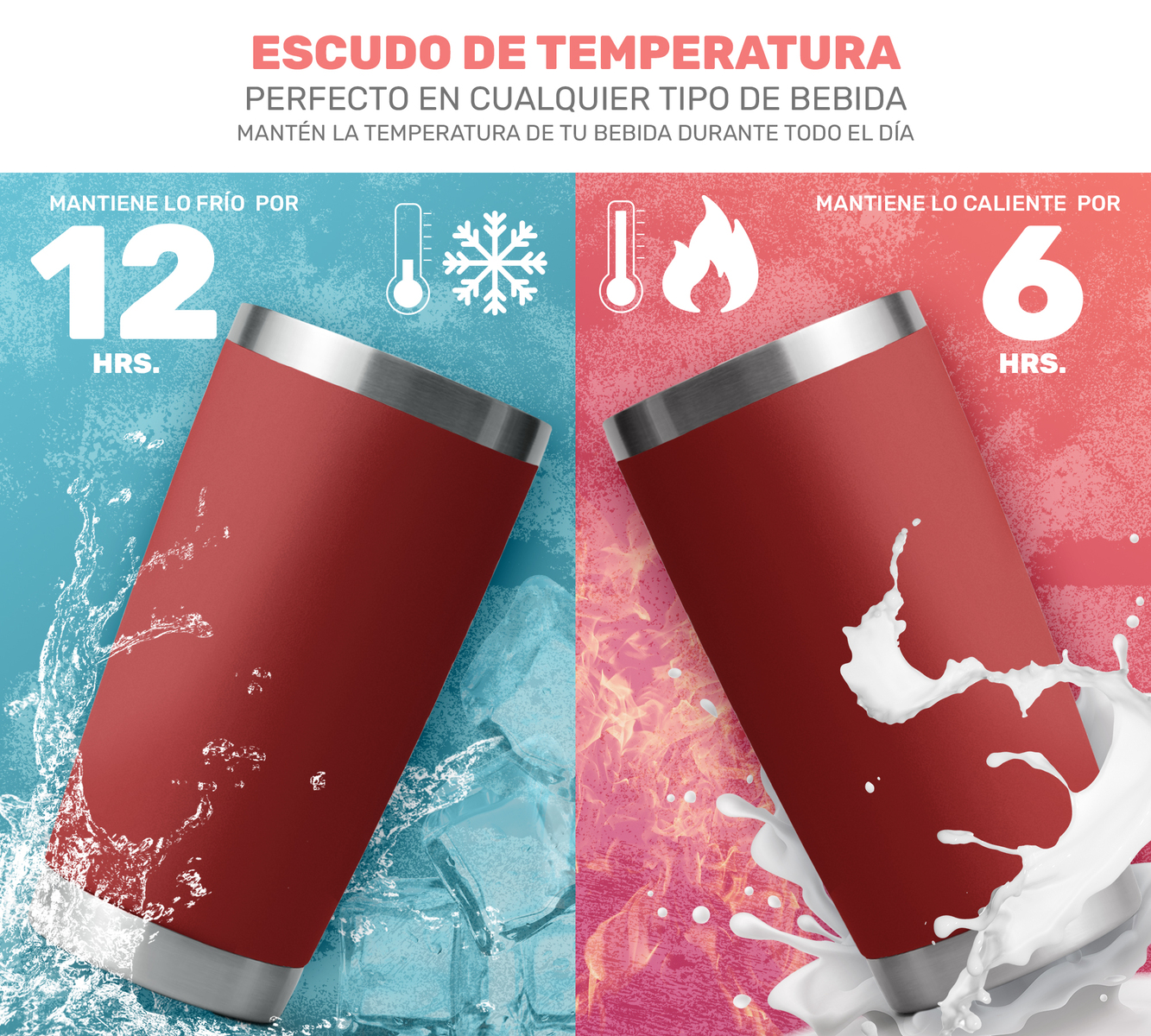 Taza Vaso de Acero Inoxidable Con Aislamiento al Vacio- Rojo