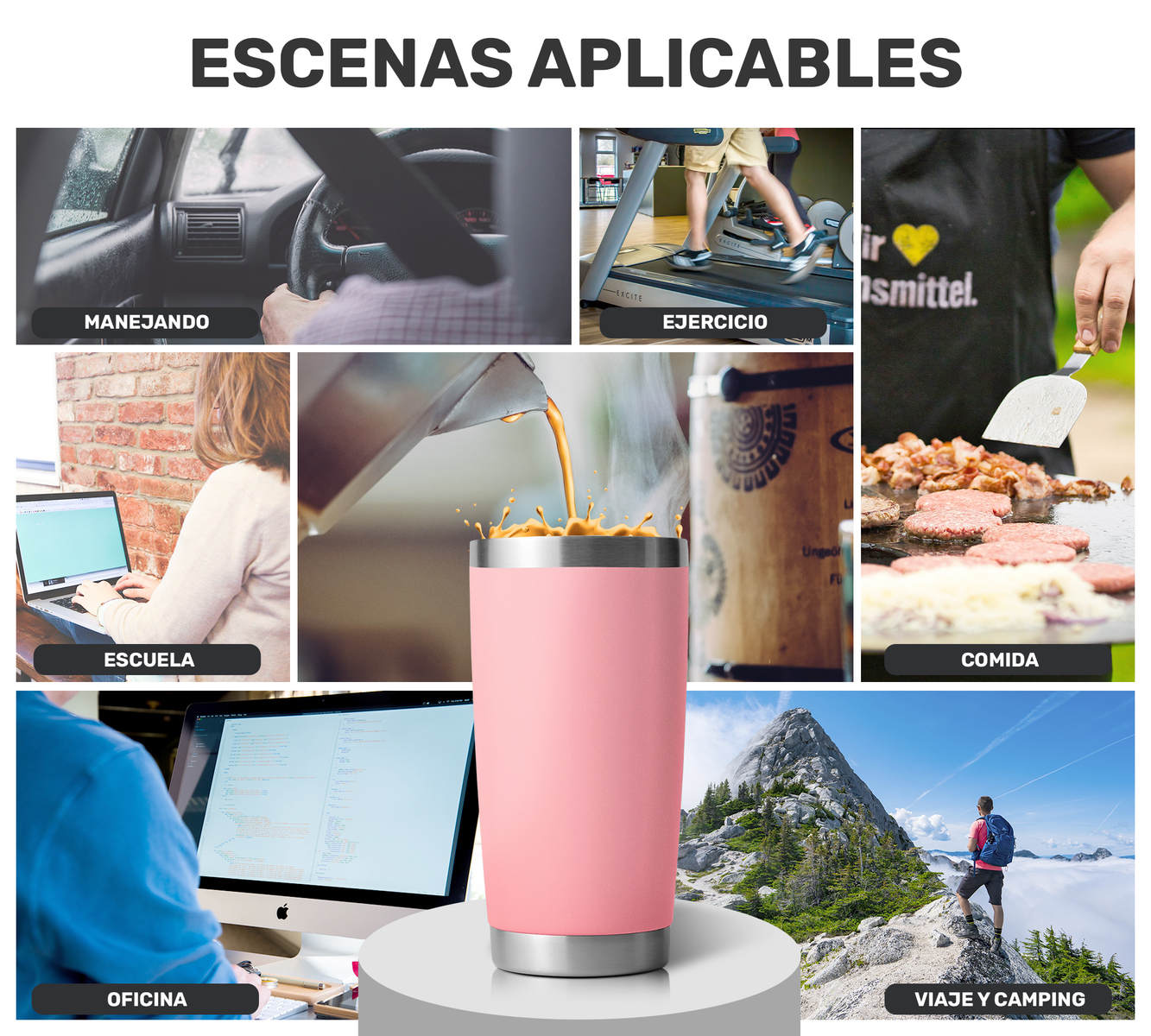 Taza Vaso de Acero Inoxidable Con Aislamiento al Vacio- Rosa Claro