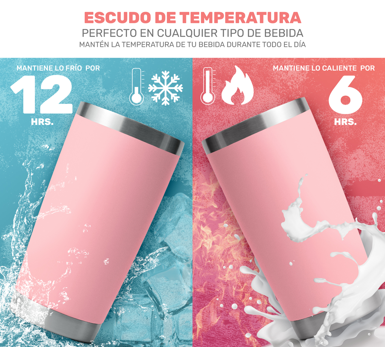 Taza Vaso de Acero Inoxidable Con Aislamiento al Vacio- Rosa Claro