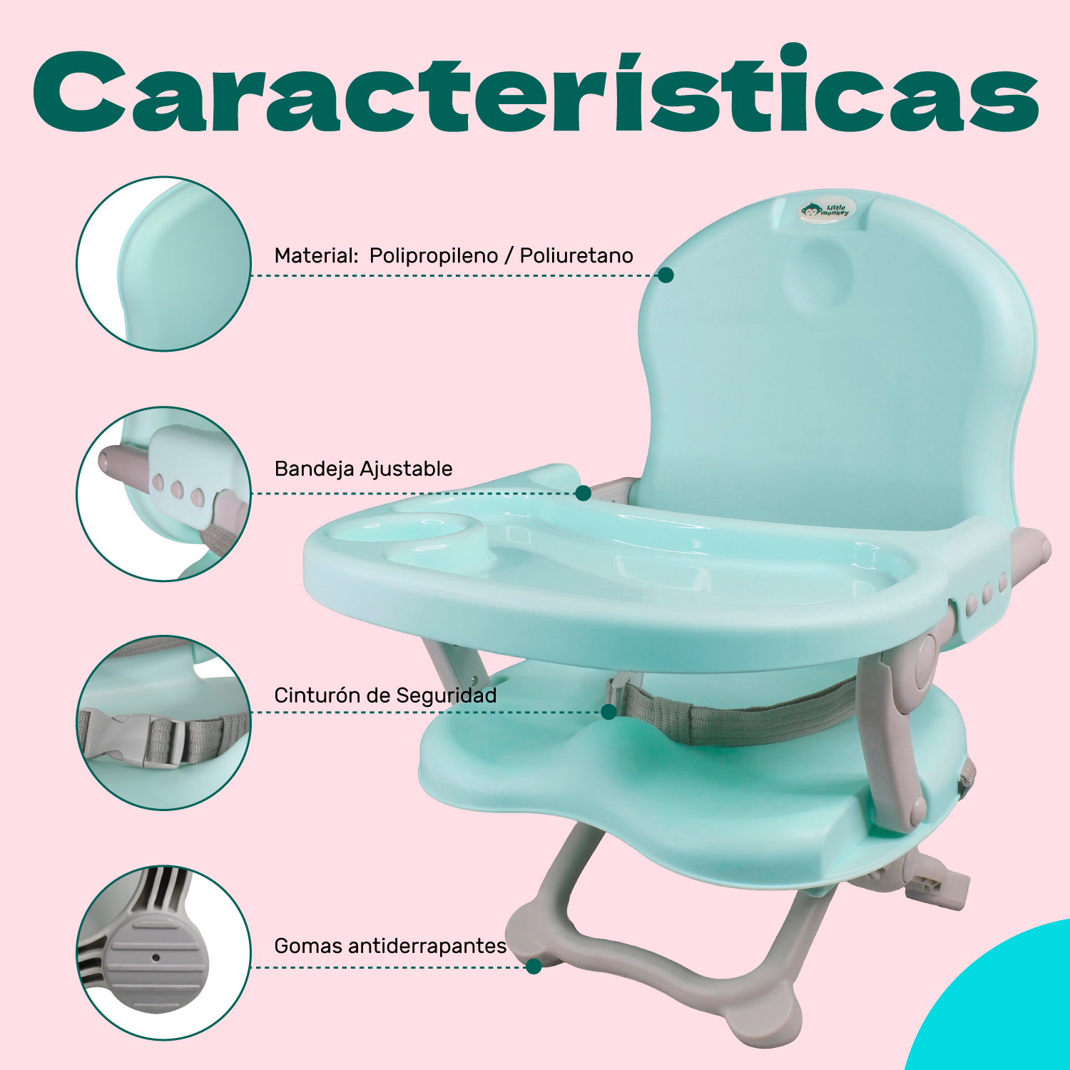 Silla Periquera Bebe Portatil Plegable Asiento Con Charola Menta