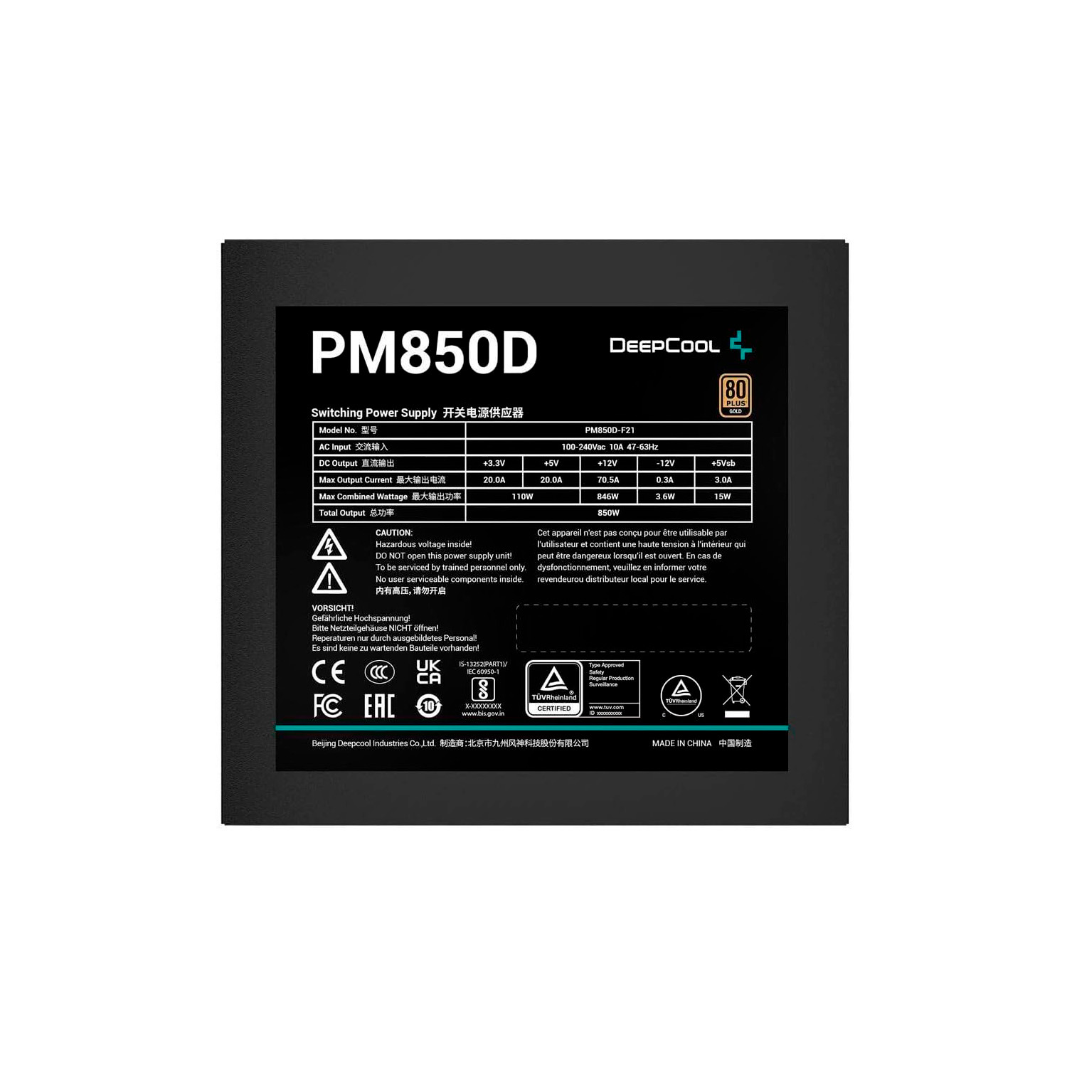 Fuente Deepcool Pm850D 850W 80Plus Gold Atx R-Pm850D-Fa0B-Us 1Año De Garantia