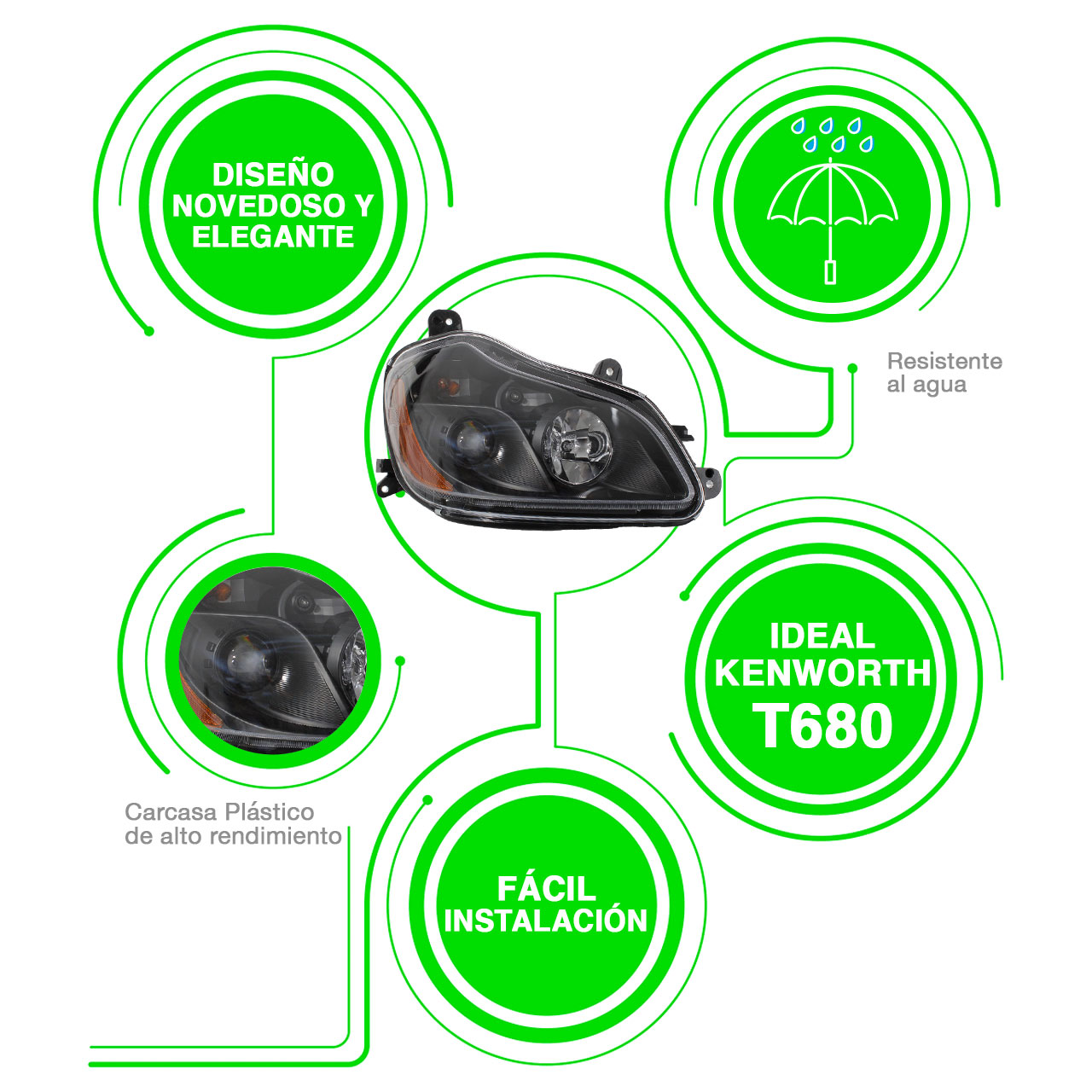 Faro Unidad Principal Kw Kenworth T680 2014-2017 Negro