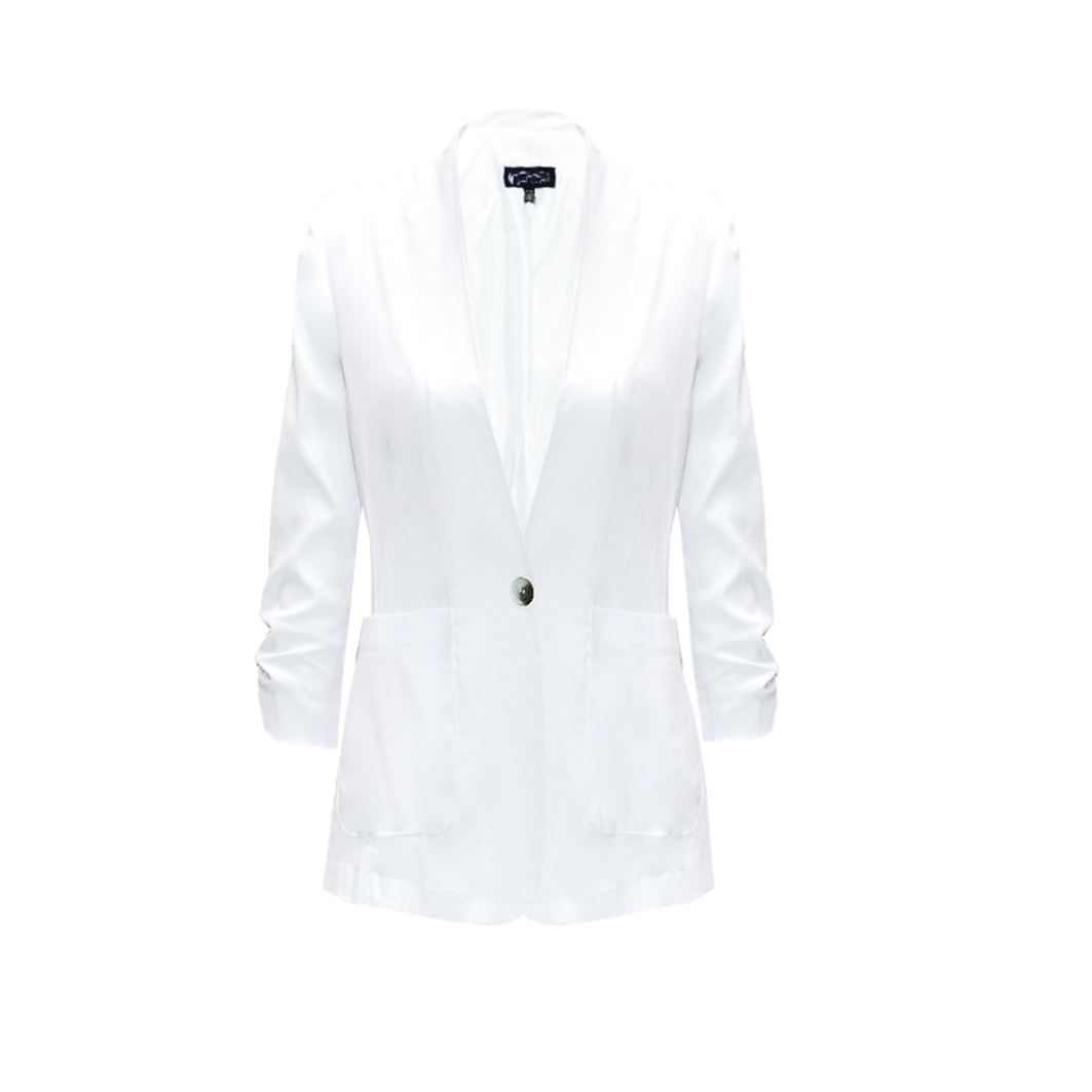 Blazer Mujer Saco De Lino Manga Plisada Con Botones.