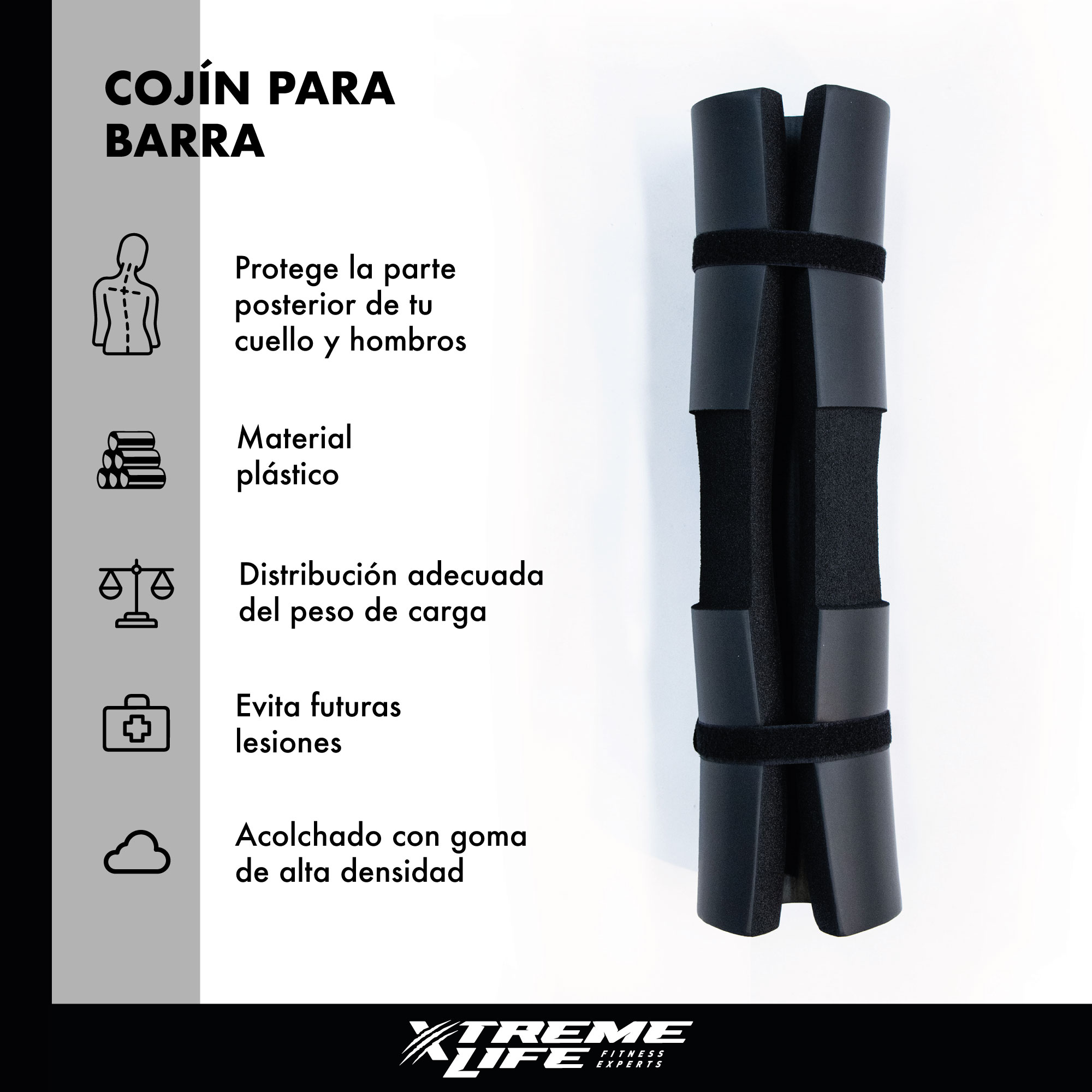 Cojin Almohadilla Para Sentadillas Barra Pesas Gym Protector Cuello Negro Unitalla