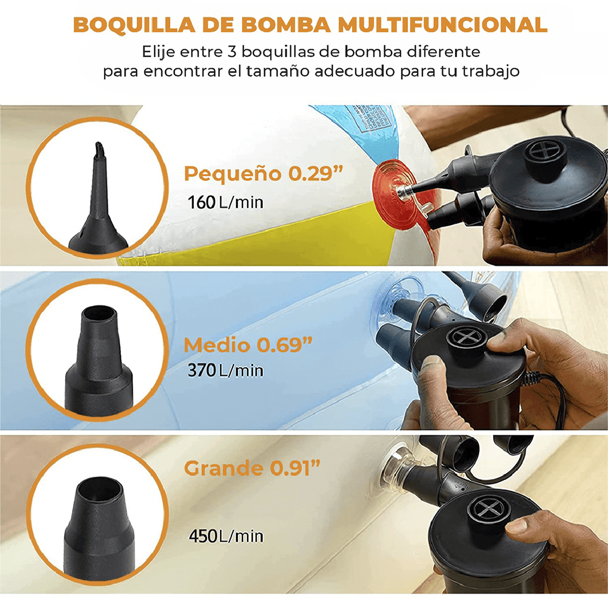 Bomba de Aire eléctrica Archy 2 en 1 Inflar Desinflar Hogar Enchufe y Cargador de Auto 3 tamaños de Boquilla Bombeo rápido Inflador Sofá Inflable alberca Inflable Juguetes Inflables