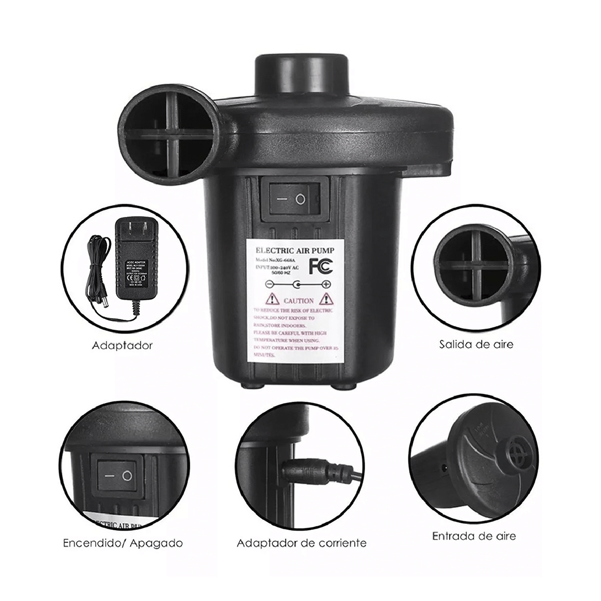 Bomba de Aire eléctrica Archy 2 en 1 Inflar Desinflar Hogar Enchufe y Cargador de Auto 3 tamaños de Boquilla Bombeo rápido Inflador Sofá Inflable alberca Inflable Juguetes Inflables