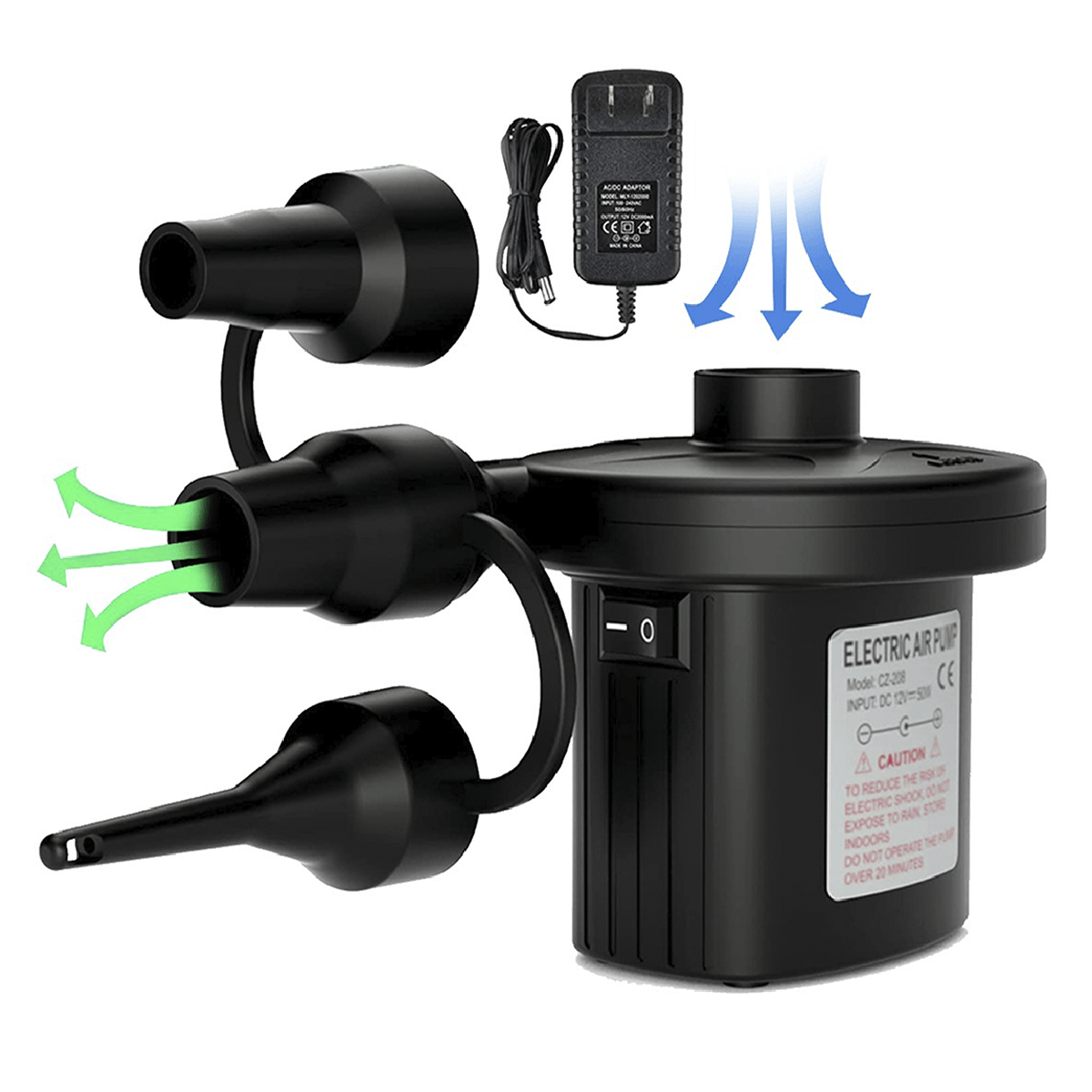 Bomba de Aire eléctrica Archy 2 en 1 Inflar Desinflar Hogar Enchufe y Cargador de Auto 3 tamaños de Boquilla Bombeo rápido Inflador Sofá Inflable alberca Inflable Juguetes Inflables