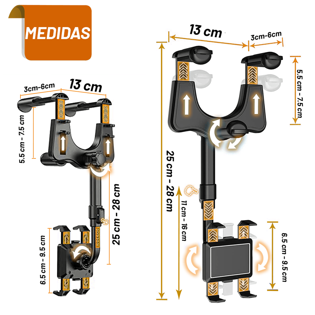 Base Soporte de Celular para Carro Archy Rotacion 360 Grados Porta Celular Automóvil Coche Espejo Retrovisor Ajustable Plegable Universal (ZJ2163).