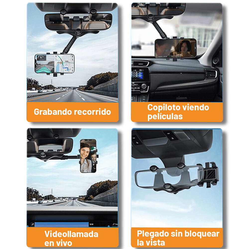 Base Soporte de Celular para Carro Archy Rotacion 360 Grados Porta Celular Automóvil Coche Espejo Retrovisor Ajustable Plegable Universal (ZJ2163).