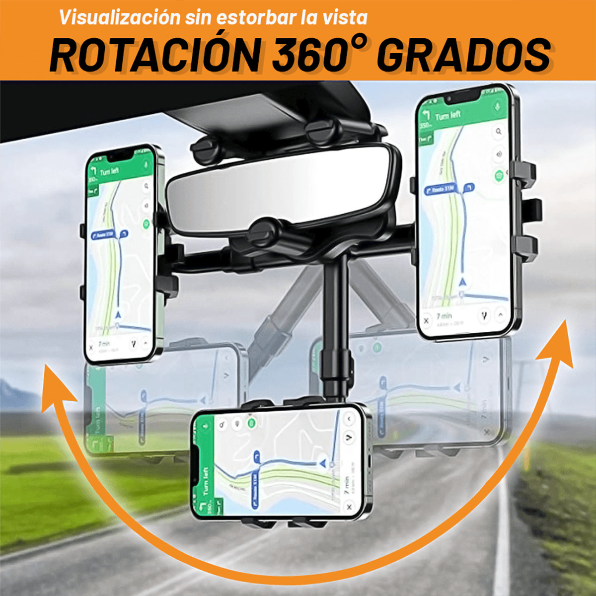 Base Soporte de Celular para Carro Archy Rotacion 360 Grados Porta Celular Automóvil Coche Espejo Retrovisor Ajustable Plegable Universal (ZJ2163).
