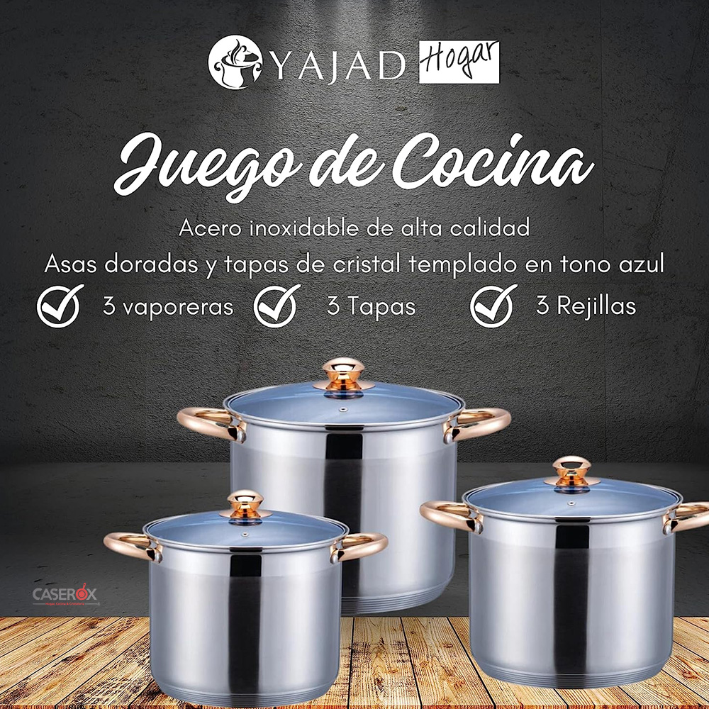 Set 3 Ollas / Vaporeras Acero Inoxidable - YAJAD
