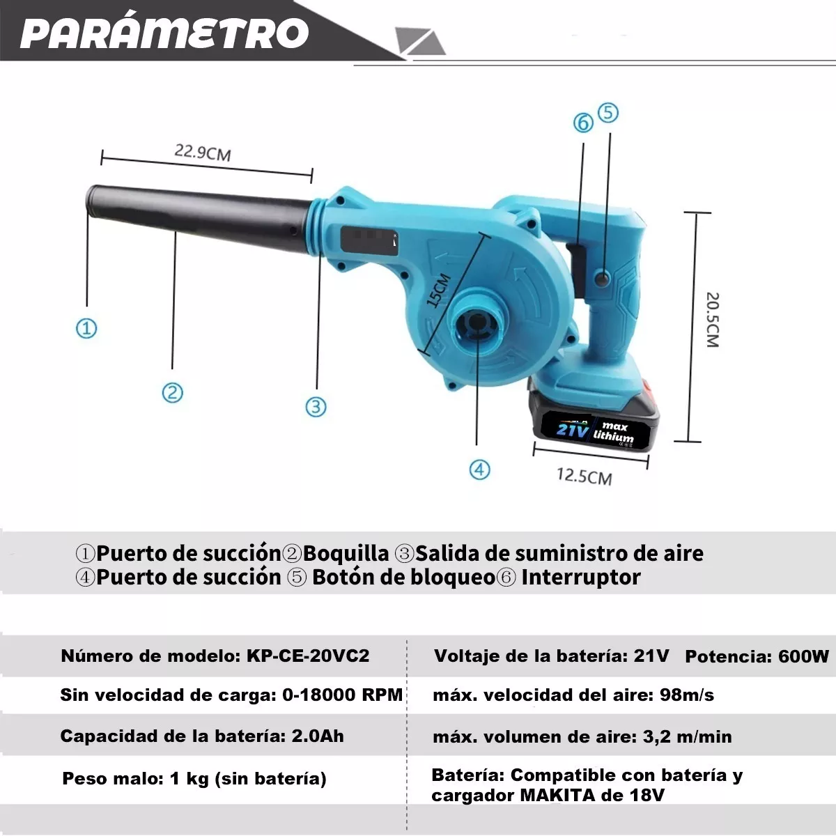 Soplador De Aire inalámbrico Y Recargable