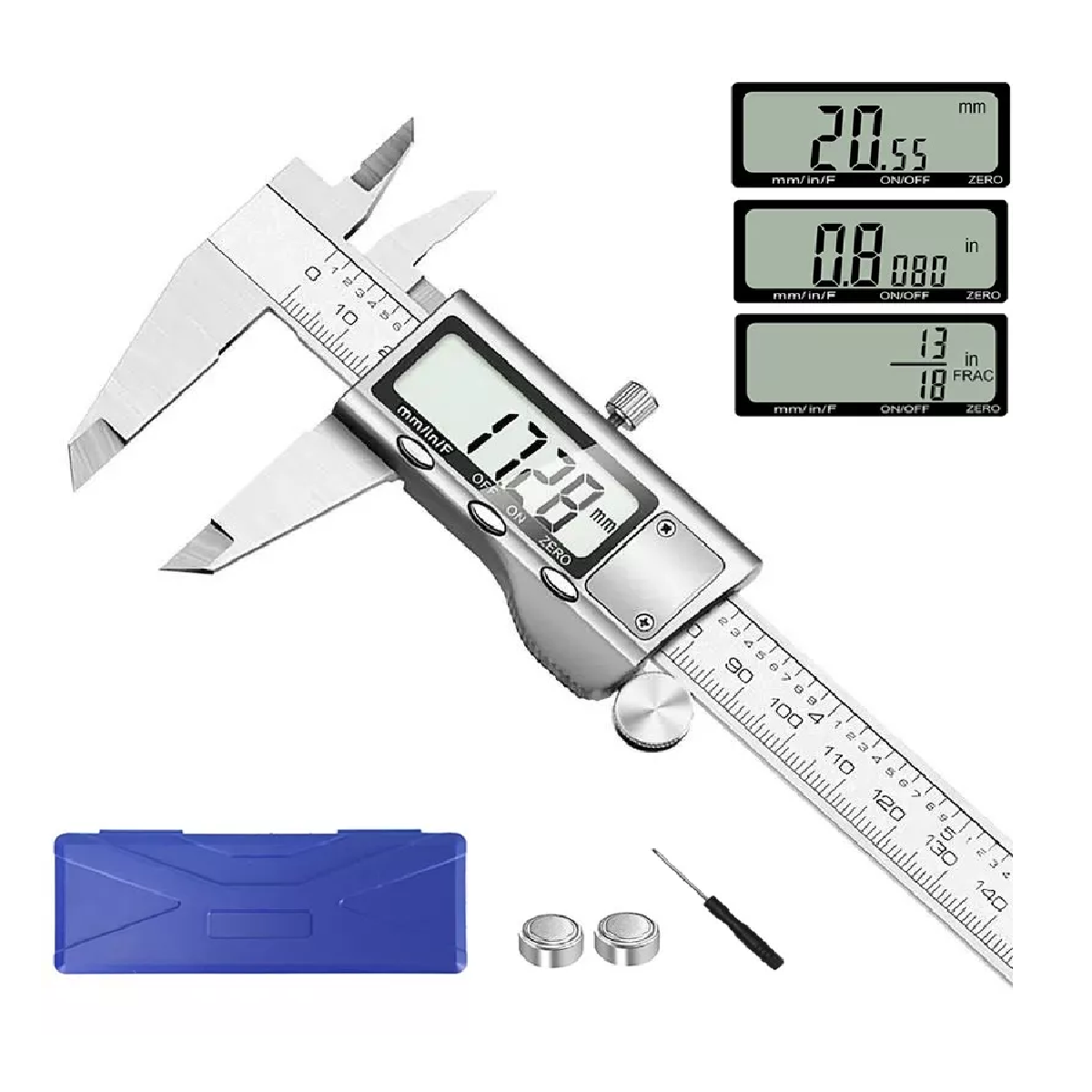 Olsa Tools Herramienta de medición de calibrador digital - pulgadas,  pulgadas fraccionarias y milímetros - 0-6 pulgadas - Herramienta de  medición de