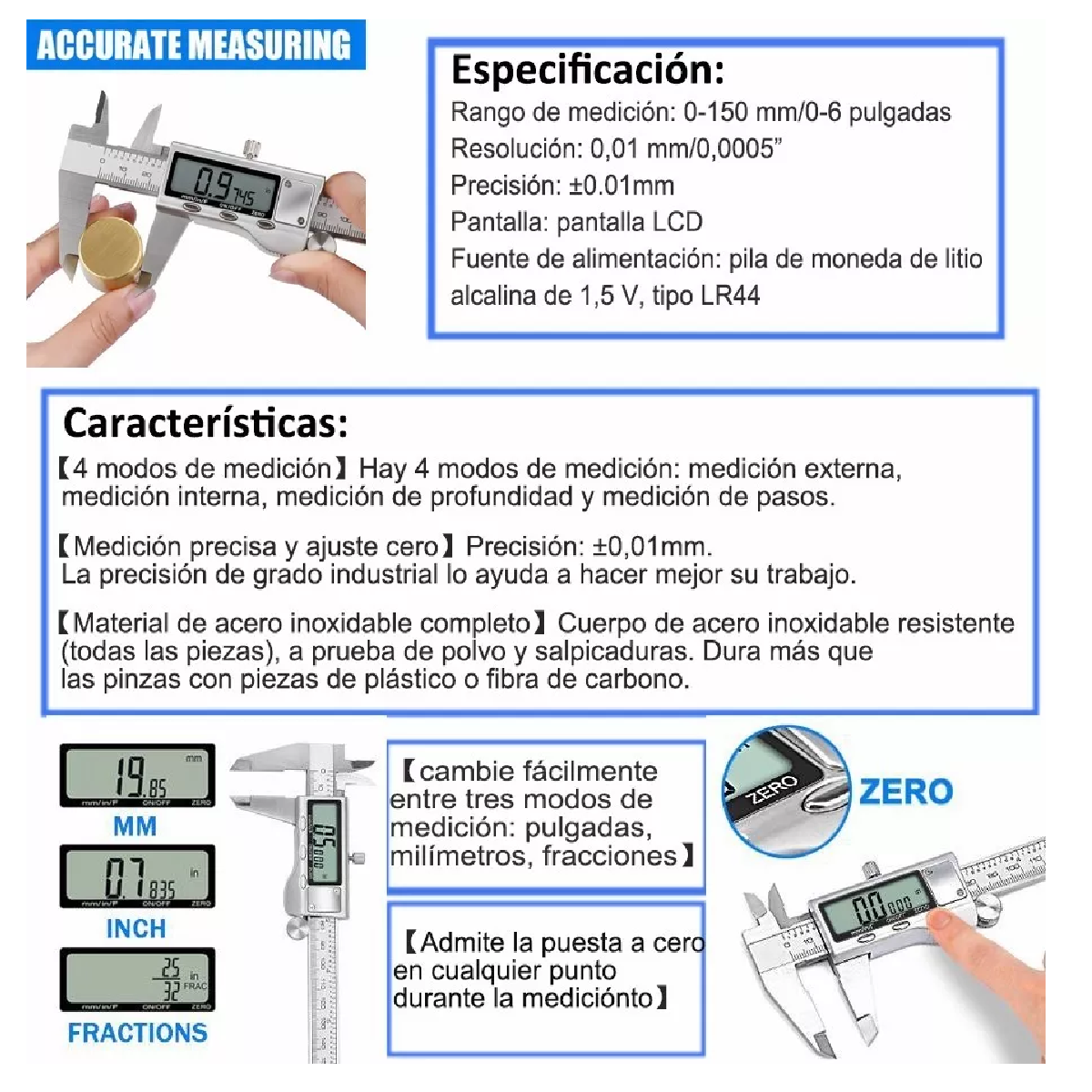 Calibrador Vernier Digital Uso Industrial Todo Metal 0.01mm