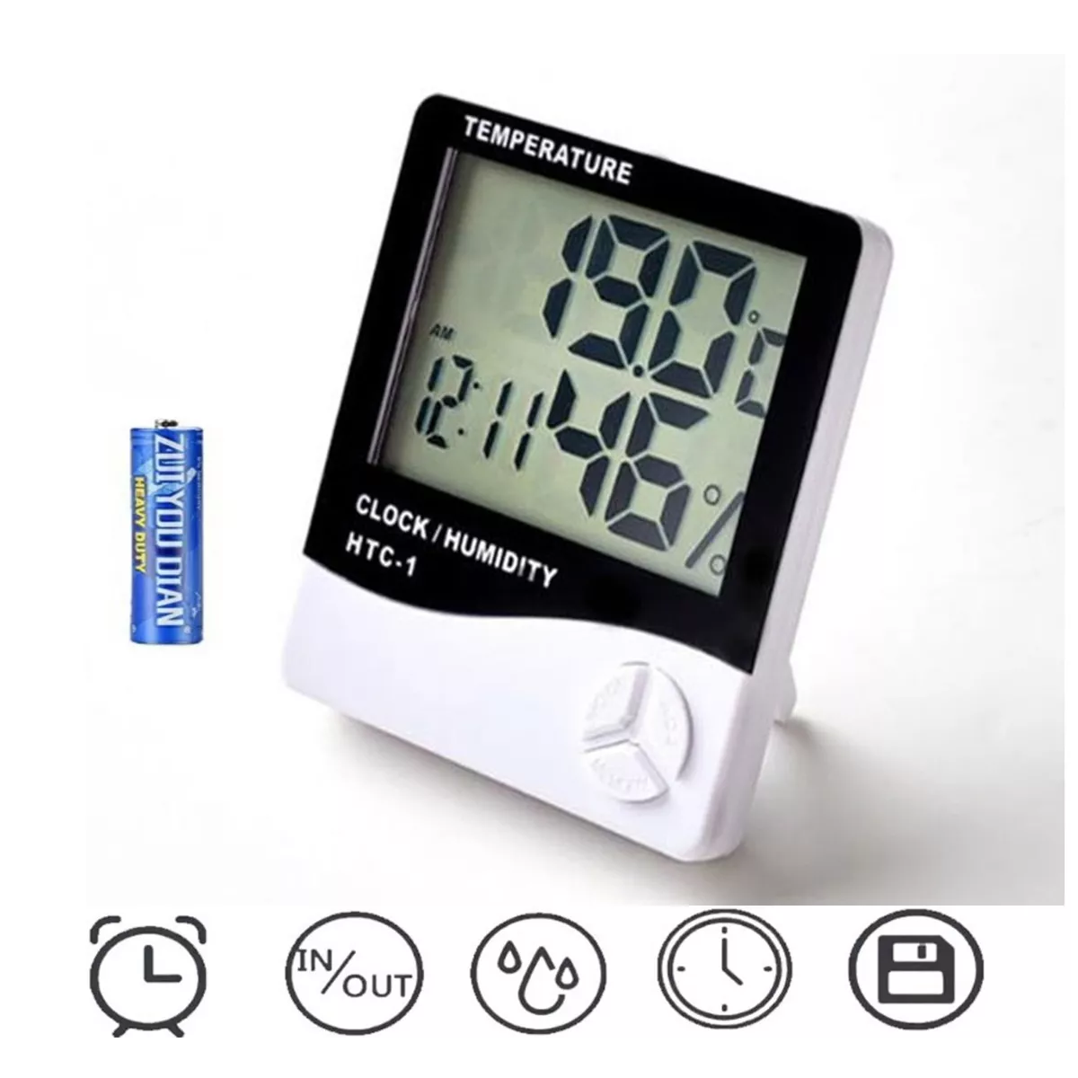 Higrometro Digital Termometro Medidor Humedad Reloj Alarma