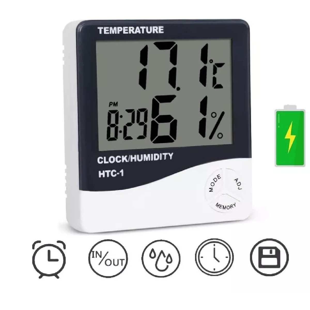 Higrometro Digital Termometro Medidor Humedad Reloj Alarma