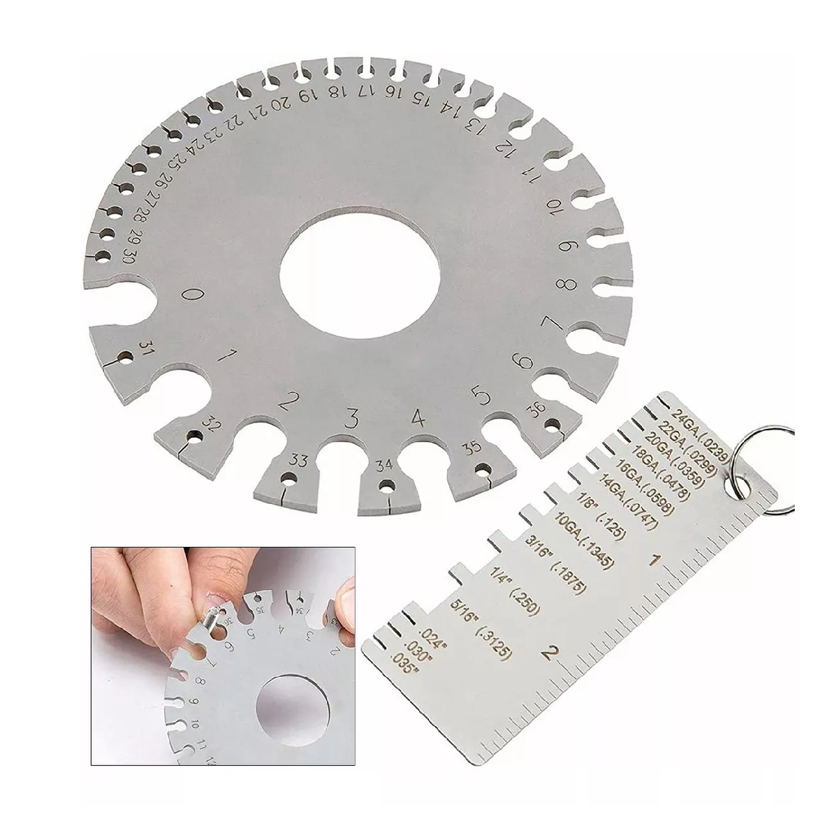 Set 2 Pcs Calibrador Gauge De Alambre 0-36 De Acero Inoxidable
