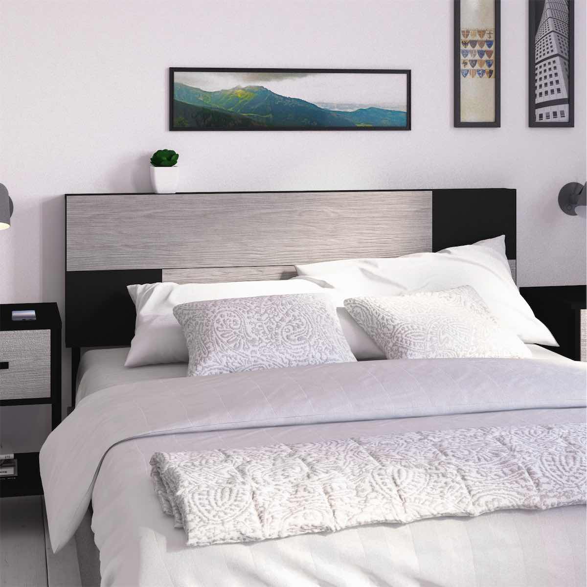 Cabecera Queen Minimalista con 2 Patas Playcon Color Gris y Negro