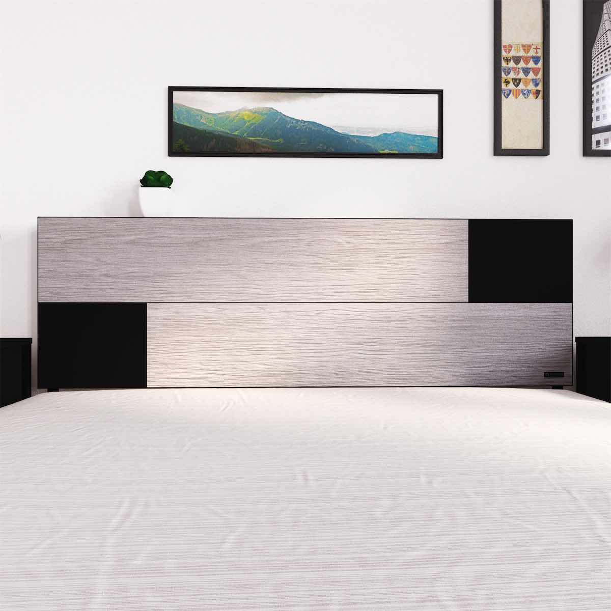 Cabecera Queen Minimalista con 2 Patas Playcon Color Gris y Negro
