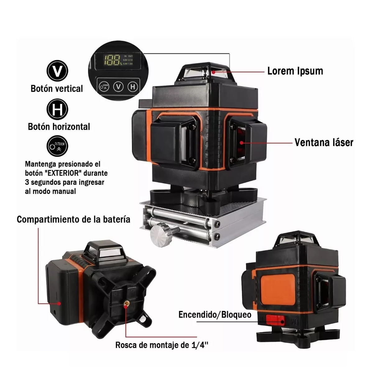 Nivel Láser 360 Grados Autonivelante 16 Líneas 4d Green