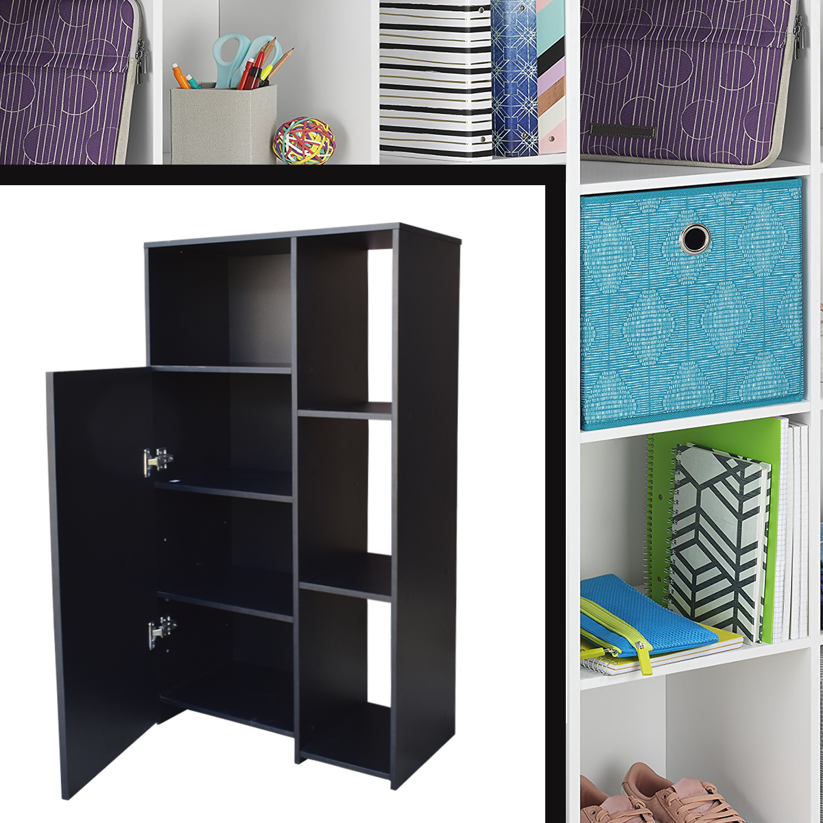 Hogare Mueble Alacena Despensero Organizador Practico Multiusos de melamina de alta resistencia, con puerta y estantes Color Negro