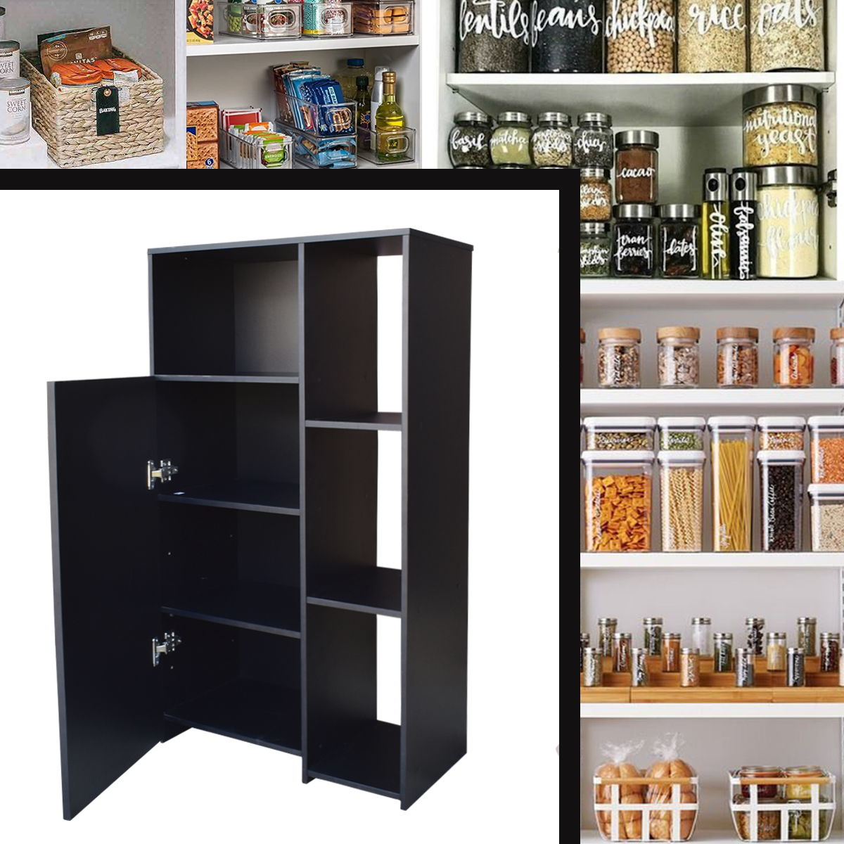 Hogare Mueble Alacena Despensero Organizador Practico Multiusos de melamina de alta resistencia, con puerta y estantes Color Negro