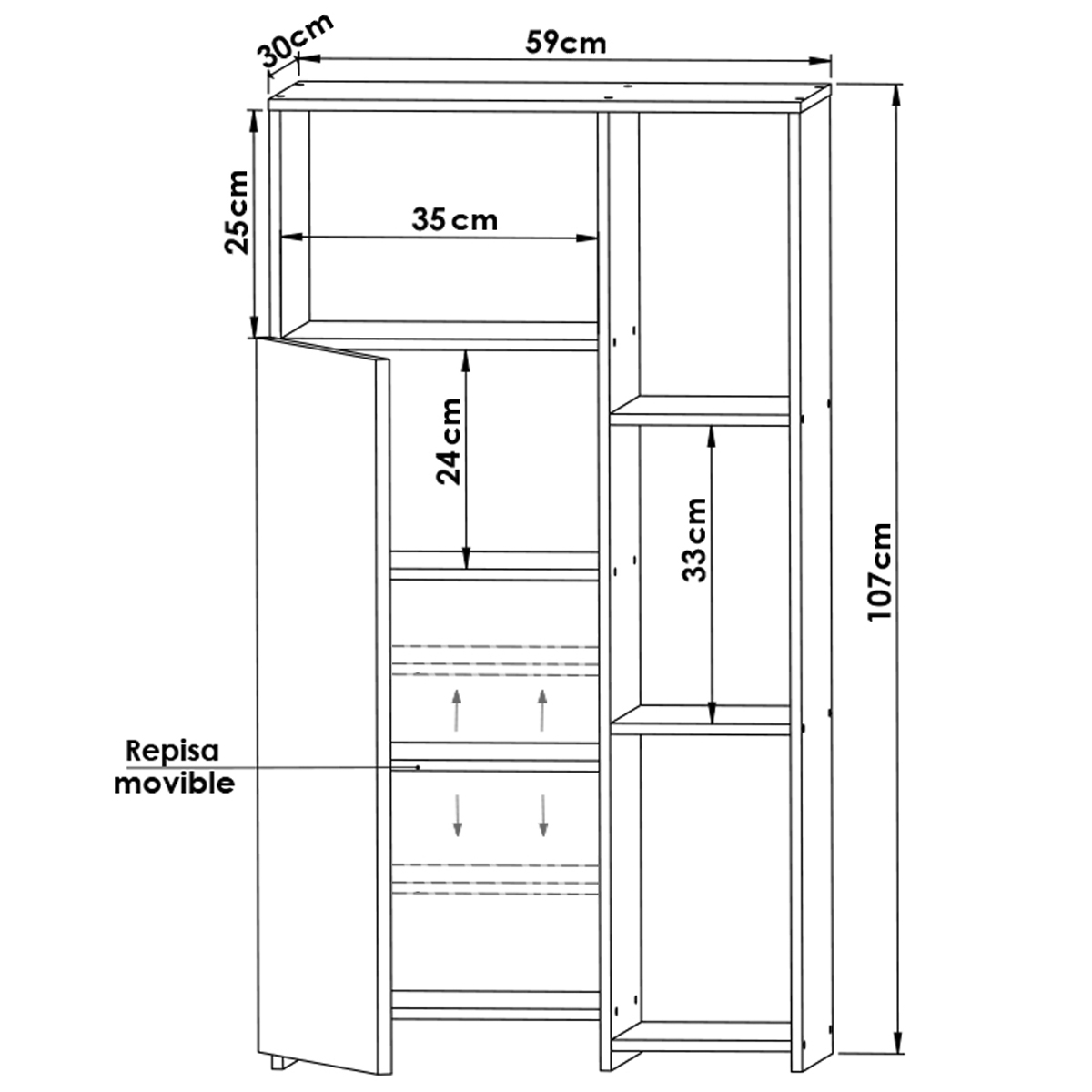 Hogare Mueble Alacena Despensero Organizador Practico Multiusos de melamina de alta resistencia, con puerta y estantes Color Negro