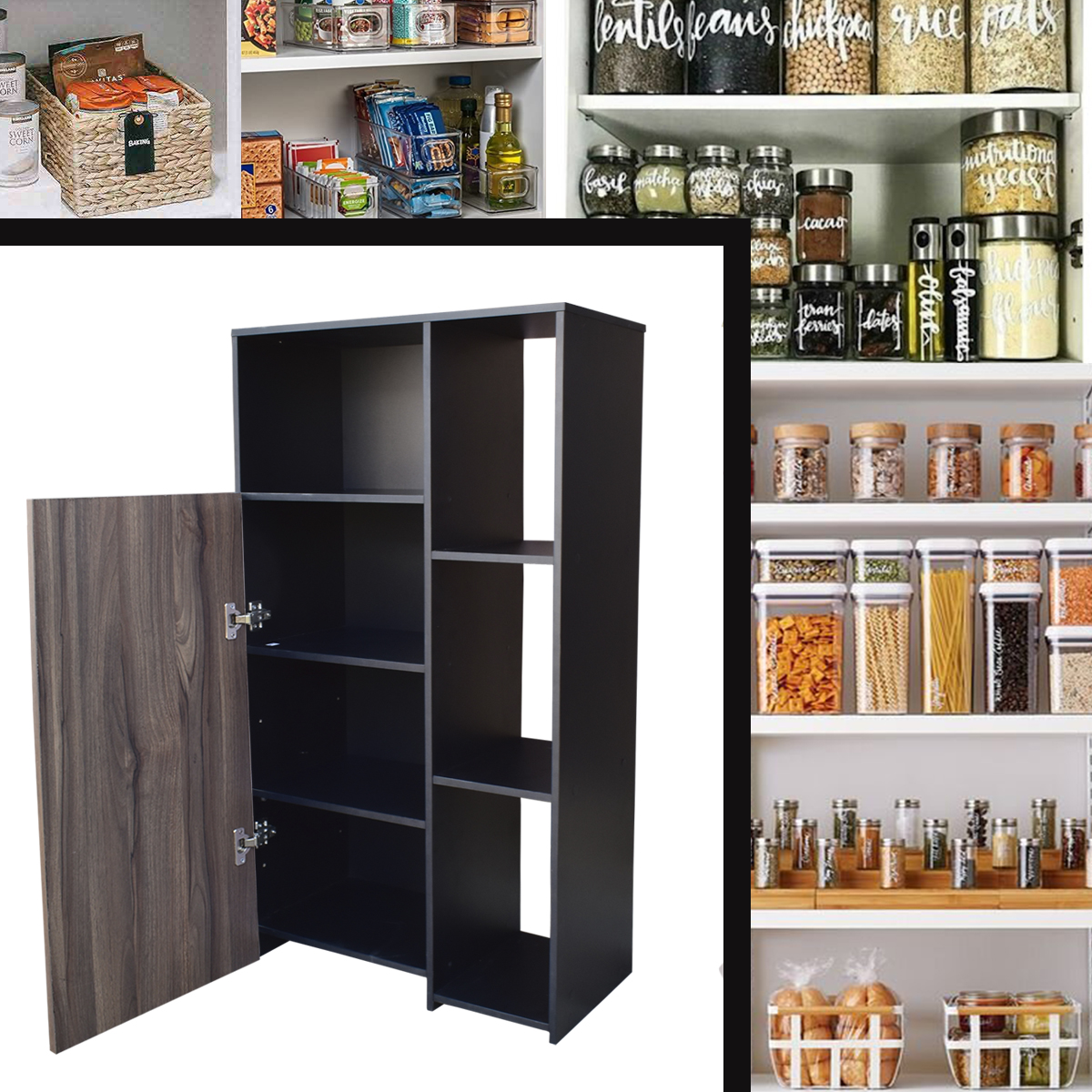Hogare Mueble Alacena Despensero Organizador Practico Multiusos de melamina de alta resistencia, con puerta y estantes Color Negro Parota