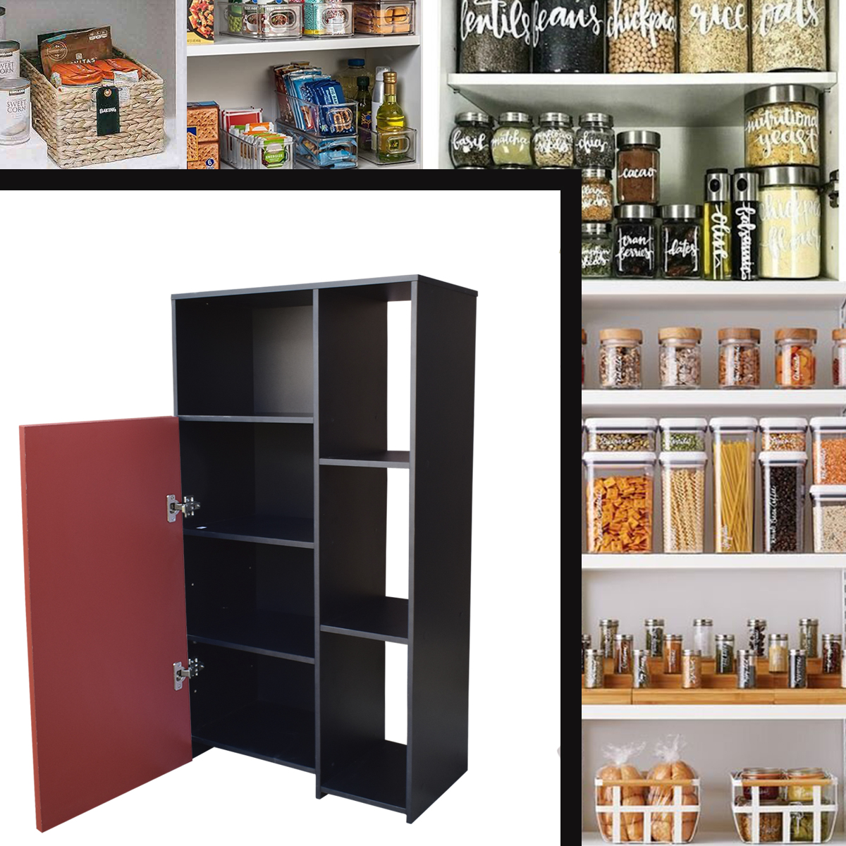 Hogare Mueble Alacena Despensero Organizador Practico Multiusos de melamina de alta resistencia, con puerta y estantes Color Negro Rojo