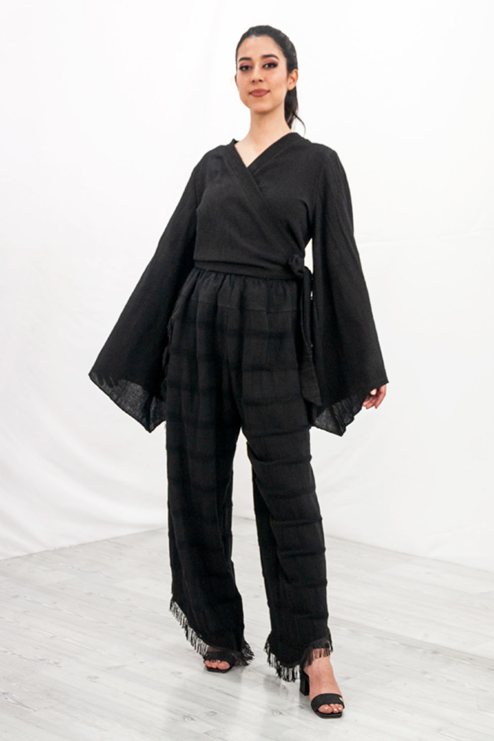 Blusa cruzada A ÁNGELOZANO de manta algodón con tirantes AL-W15