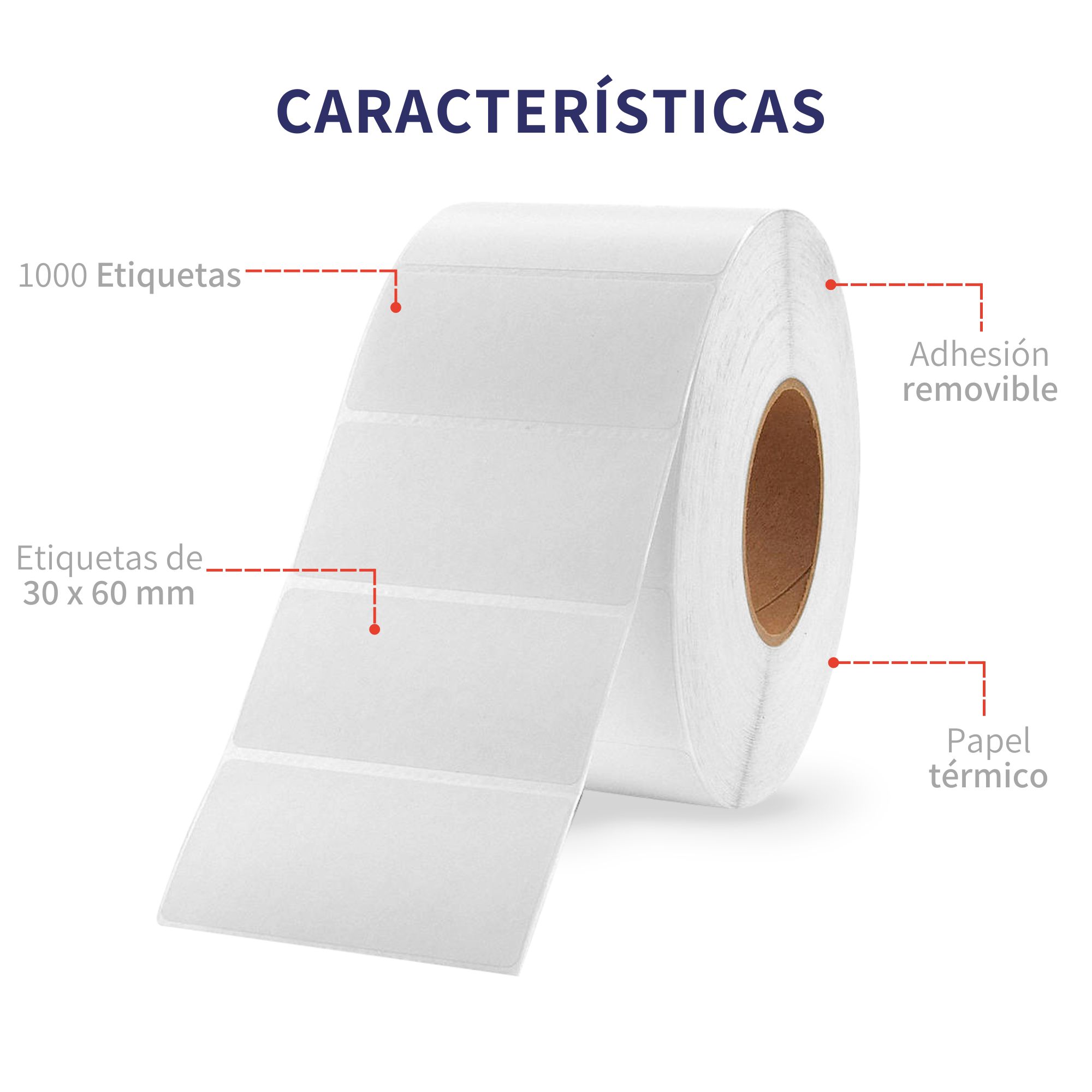 Rollo De Etiqueta Adhesiva Impresora Térmica 1000 Pz 60x30mm