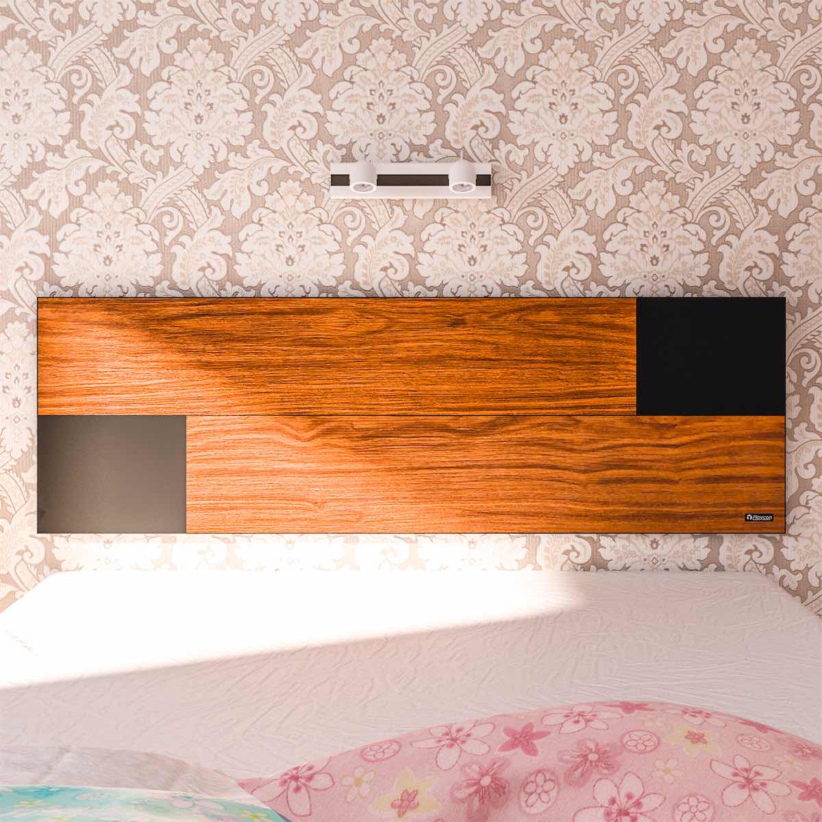 Cabecera Queen Flotante Estilo Minimalista Playcon Color Tzalam y Negro 
