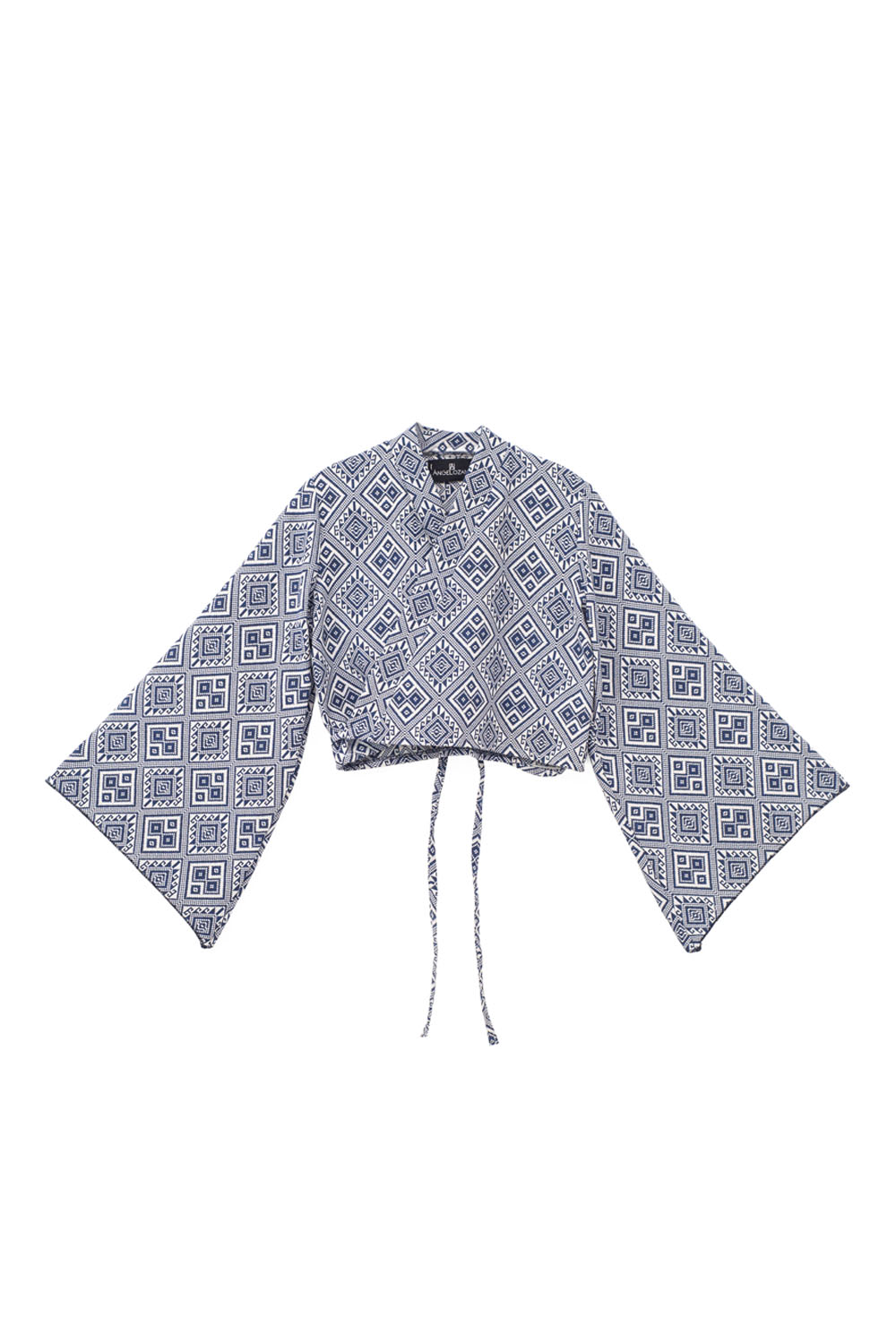 Blusa cruzada A ÁNGELOZANO de manta algodón con tirantes color Azul Estampado AL-W15