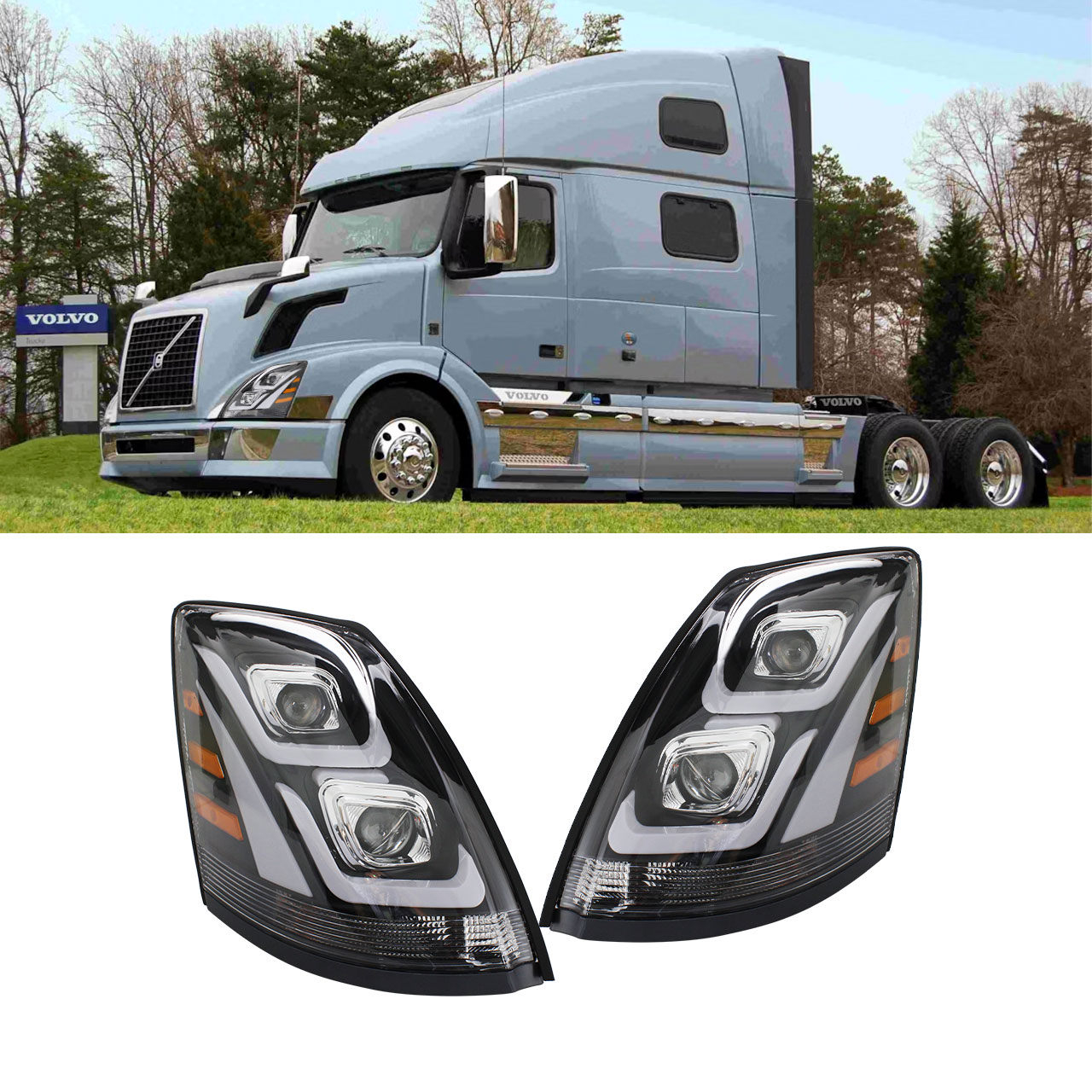 Par Faro Unidad Volvo Vnl Performance Lupa Y Led Negro 04-18