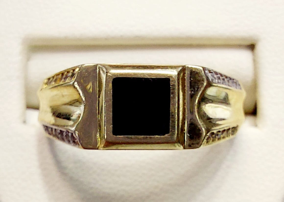 Anillo Sello Ópalo Negro Oro 10 K. + Obsequio