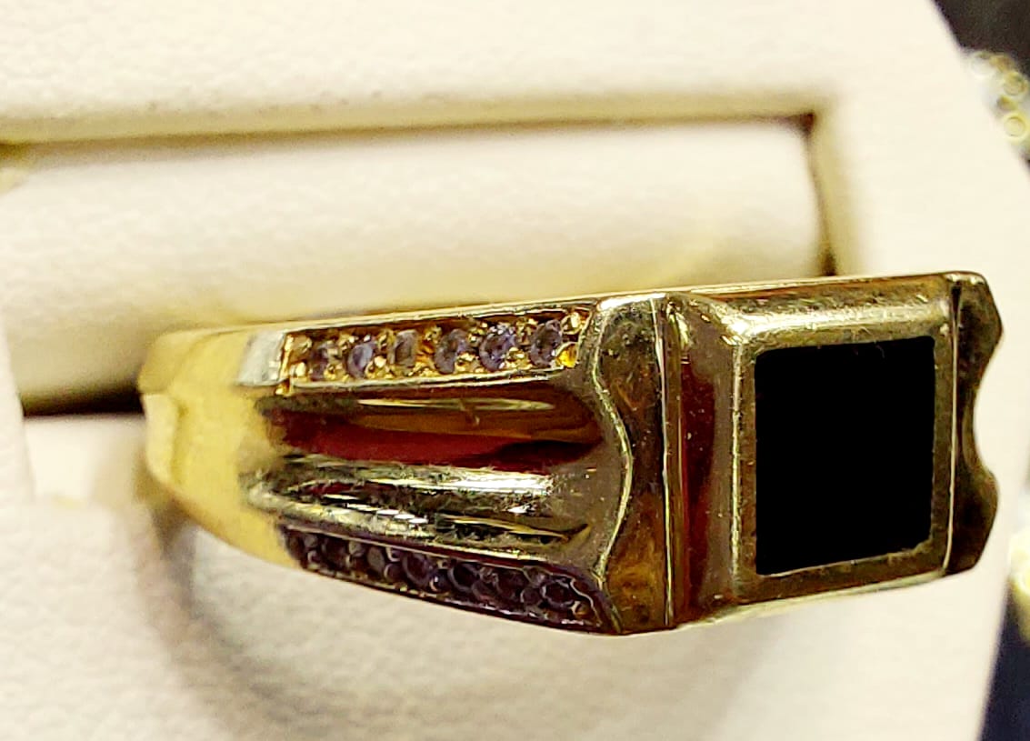 Anillo Sello Ópalo Negro Oro 10 K. + Obsequio