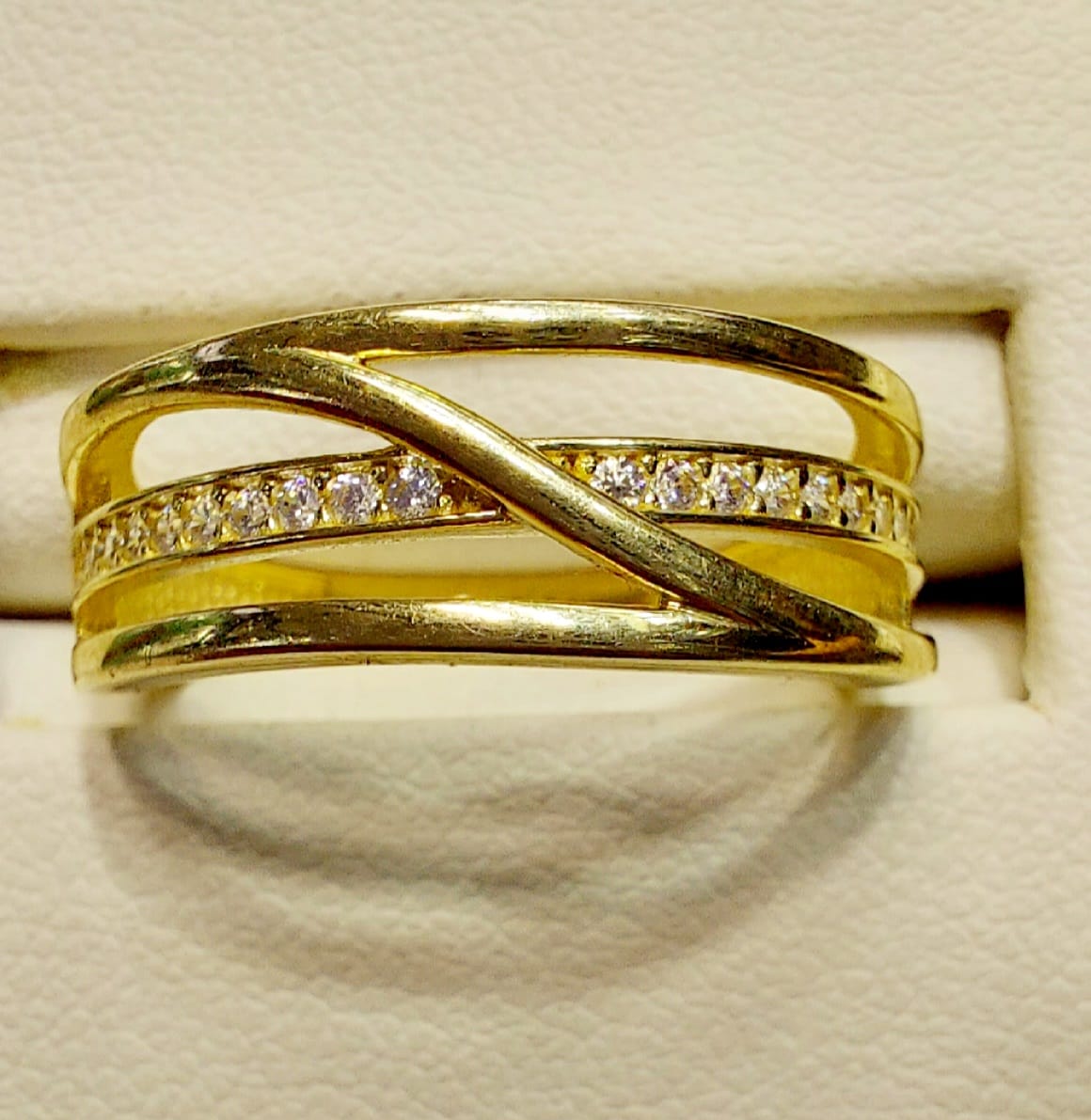 Anillo Churumbela Cruzado Zirconia Oro 10 K.+ Obsequio