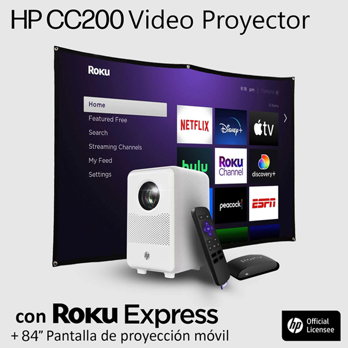 Proyector HP CC200 LCD FHD 200 LED Lms Bocinas 80" FHD + Roku Express HPCC200 